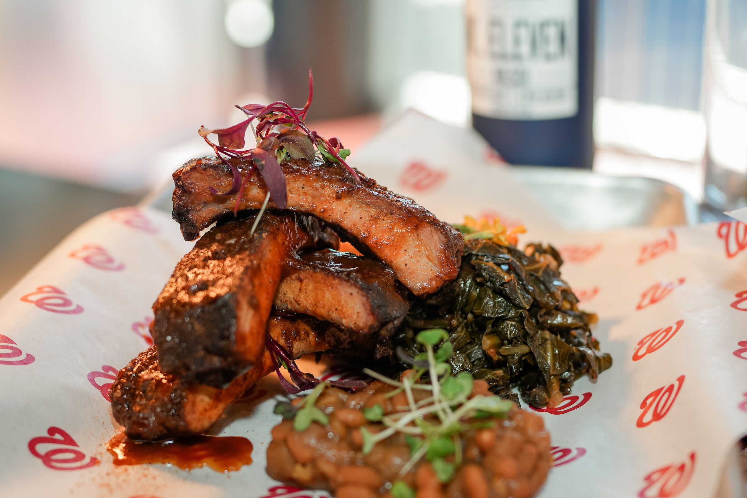 A plate of ribs on "W" printed National paper