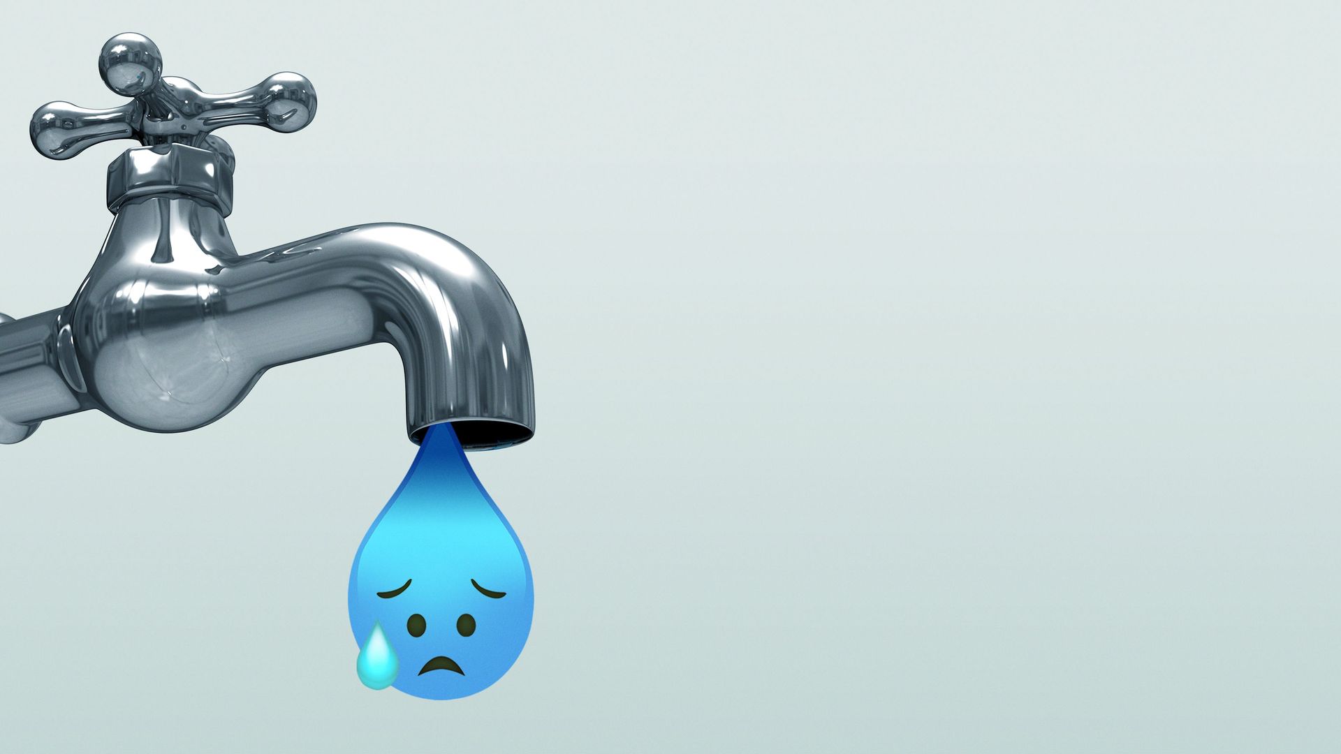 Illustration of a faucet with a drop of water with a sad face.