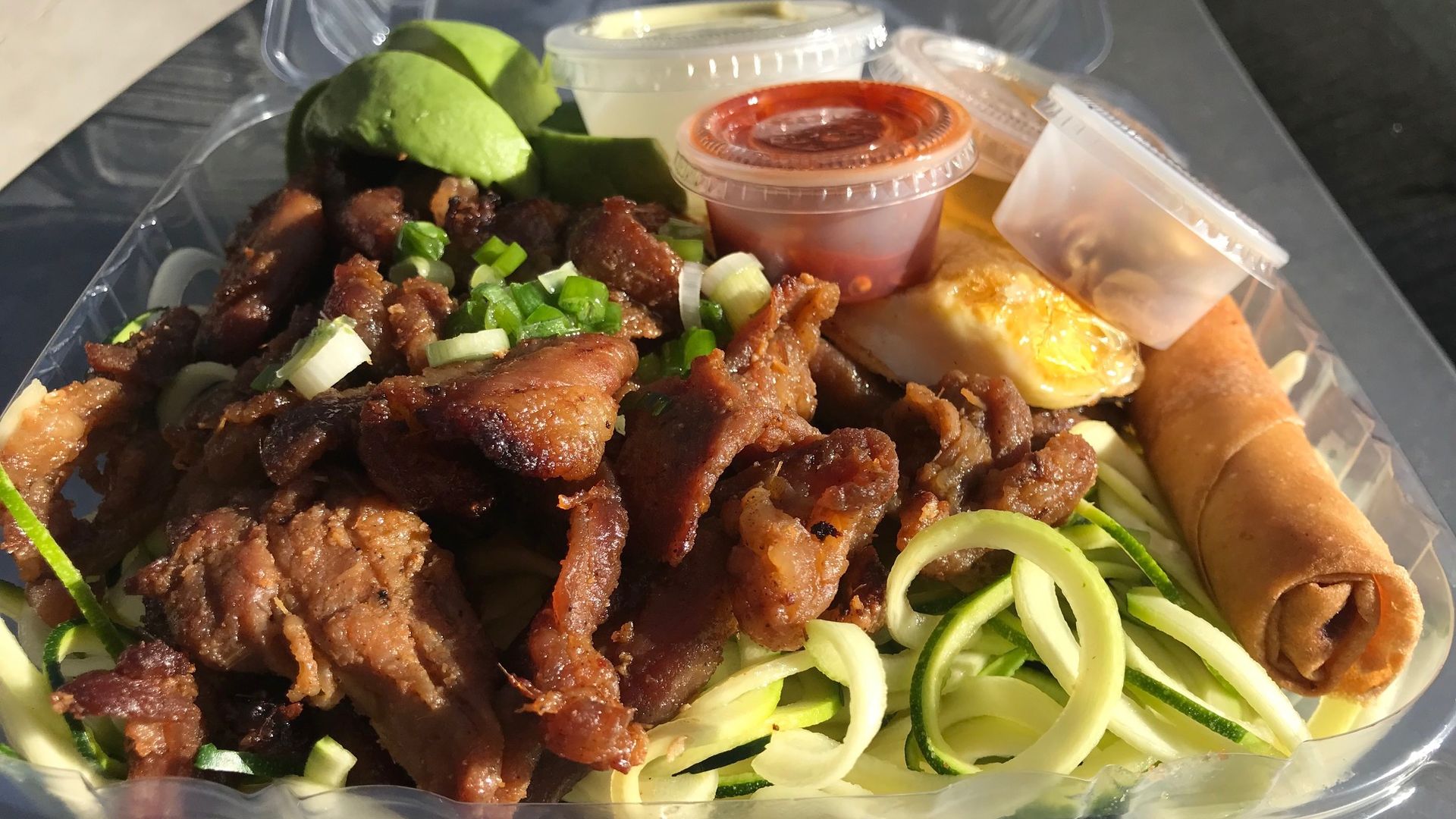 The grilled pork with zucchini noodles at Kuway's