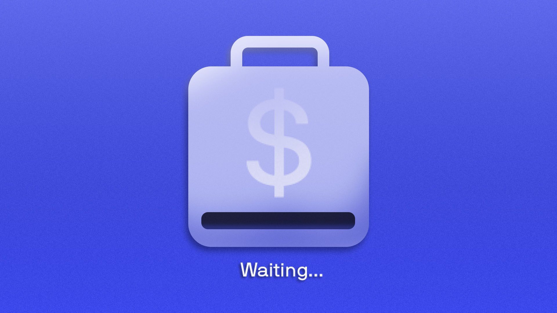 Illustration of an app shaped like a briefcase with a dollar sign on it waiting to download 
