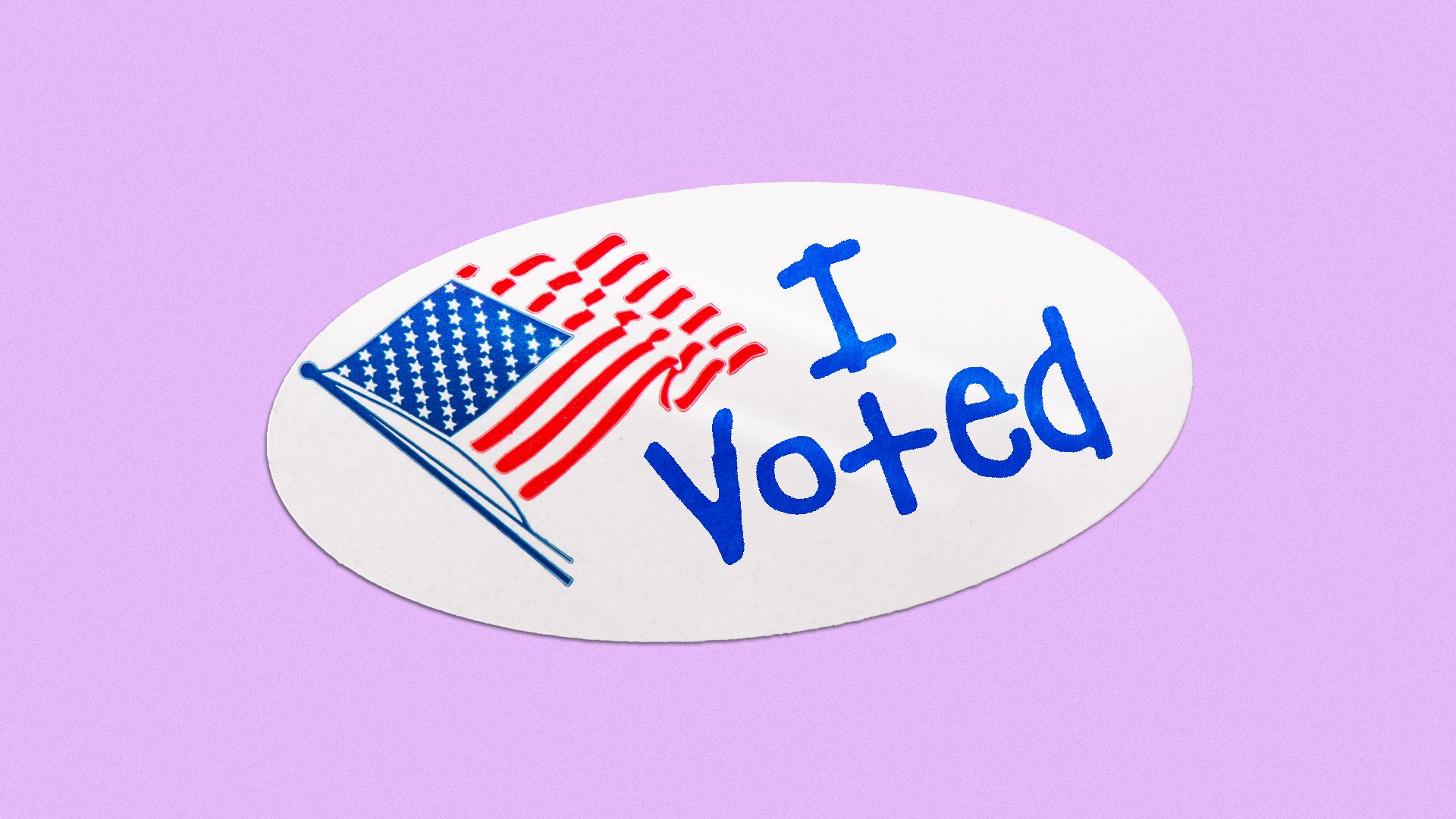 Illustration of an "I voted" sticker with the words written in a child's handwriting