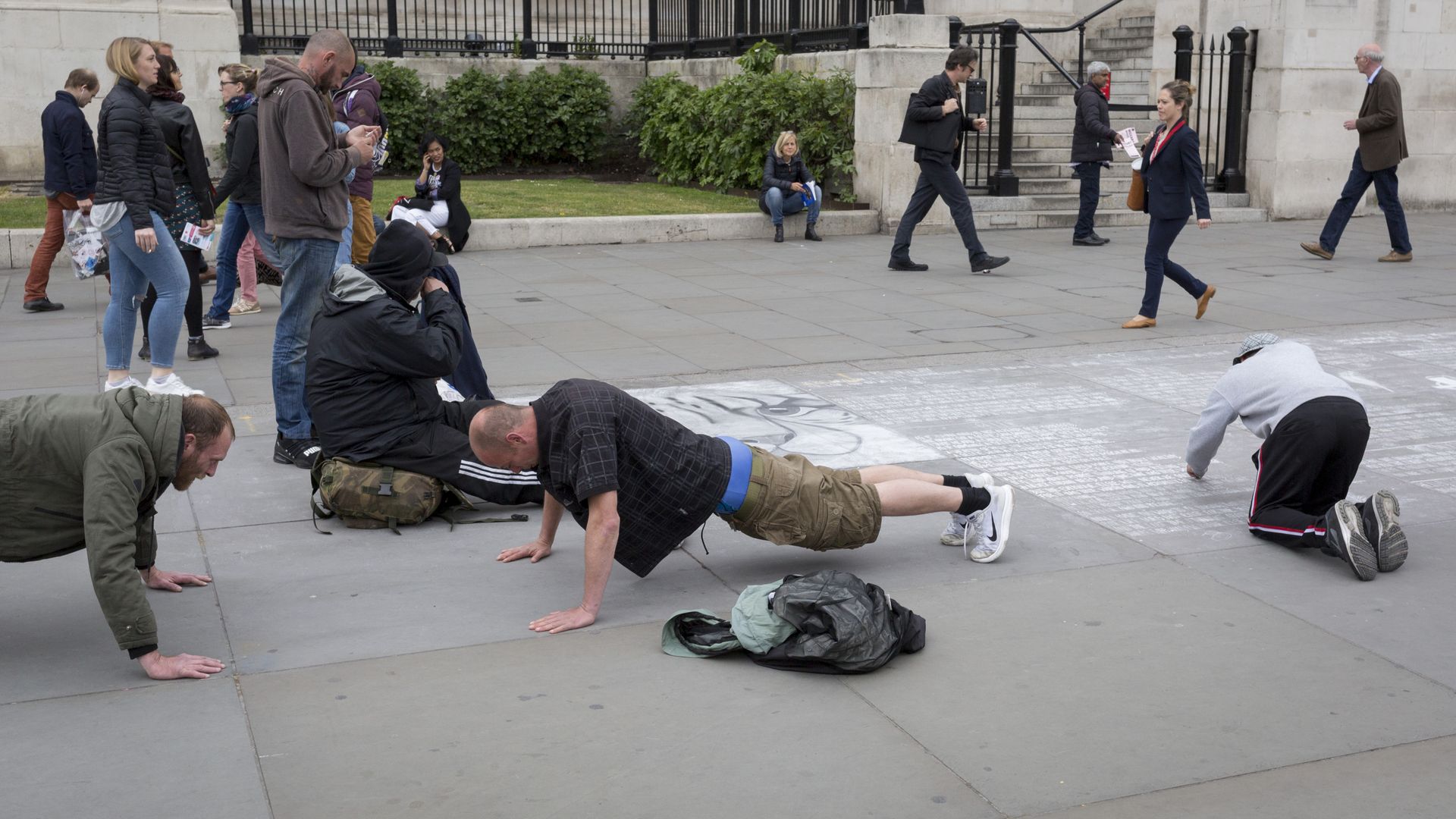 Two men doing pushups