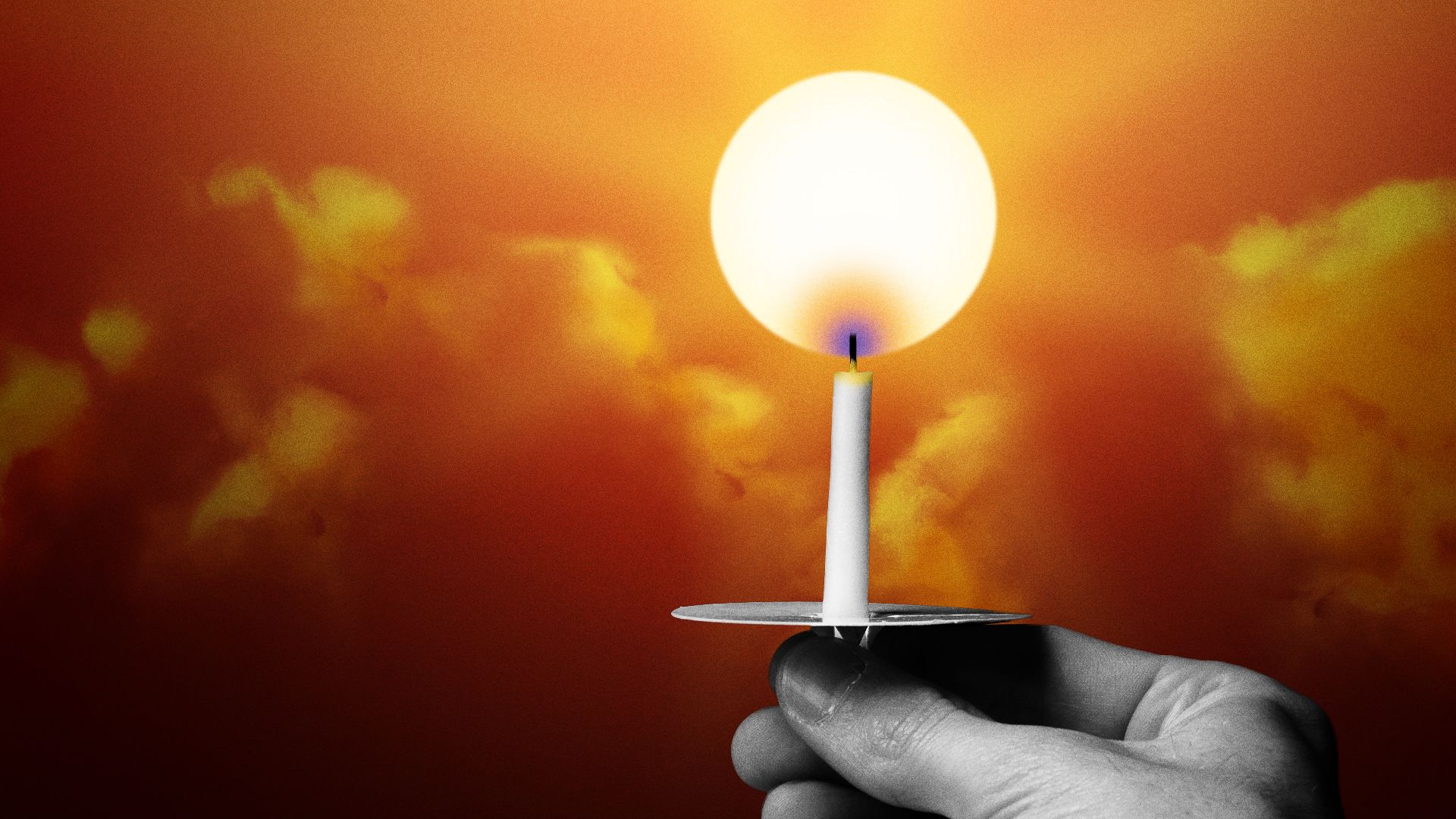 Illustration of a memorial candle, but the flame is the sun.