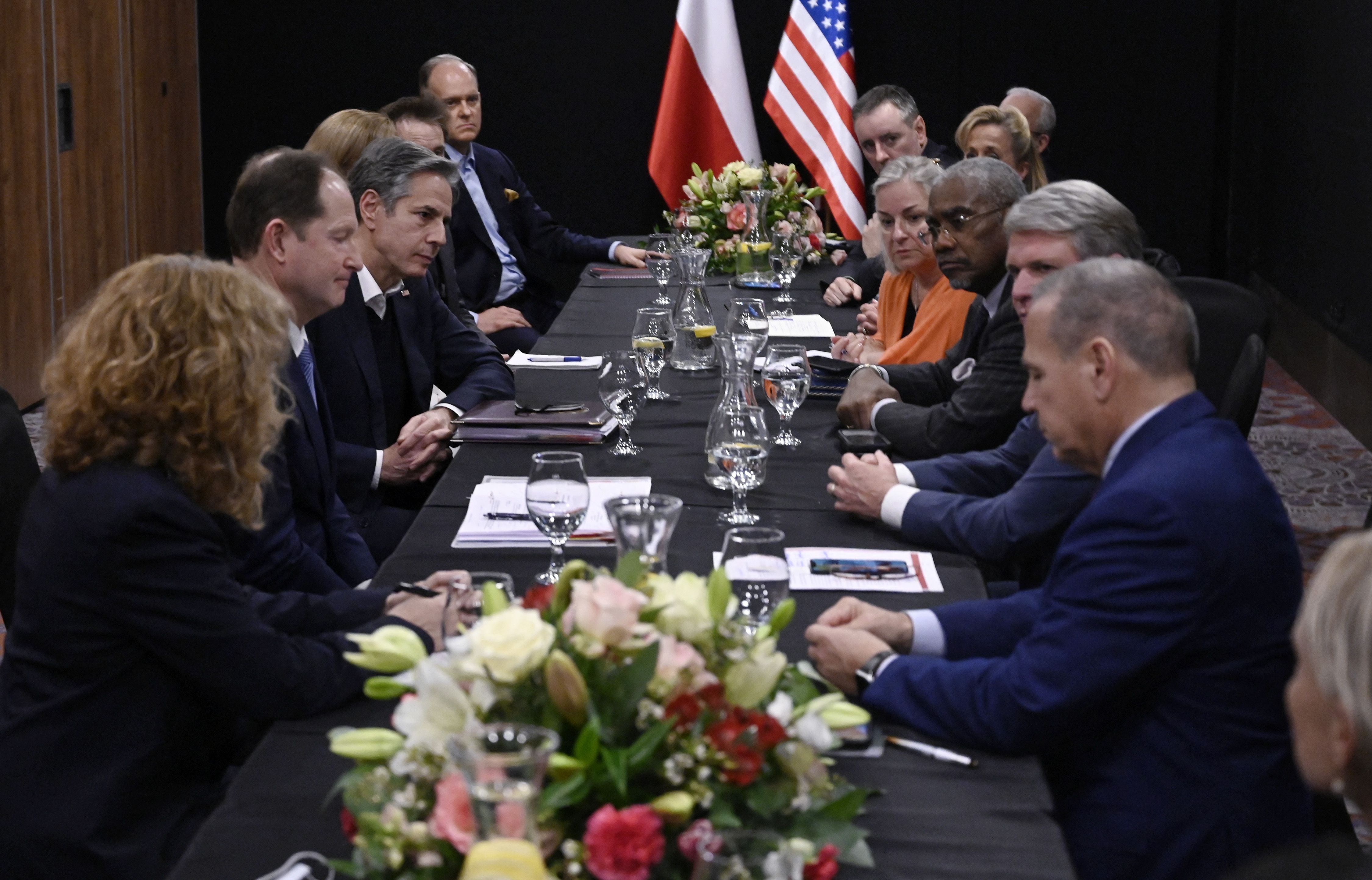 Secretary of State Antony Blinken (3rd L) meets with the Congressional delegation of the House Foreign Affairs Committee in Rzeszów, Poland on March 5, 2022
