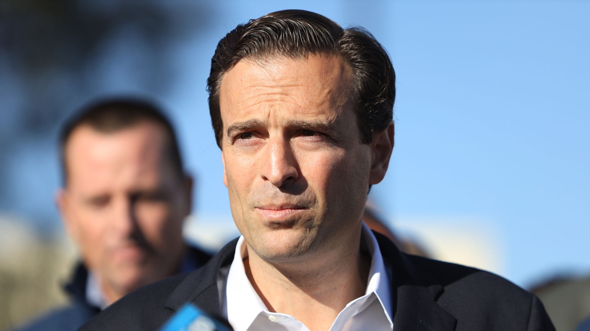 Adam Laxalt speaks during a news conference hosted by the Trump Campaign outside the Clark County Election Department in Las Vegas.