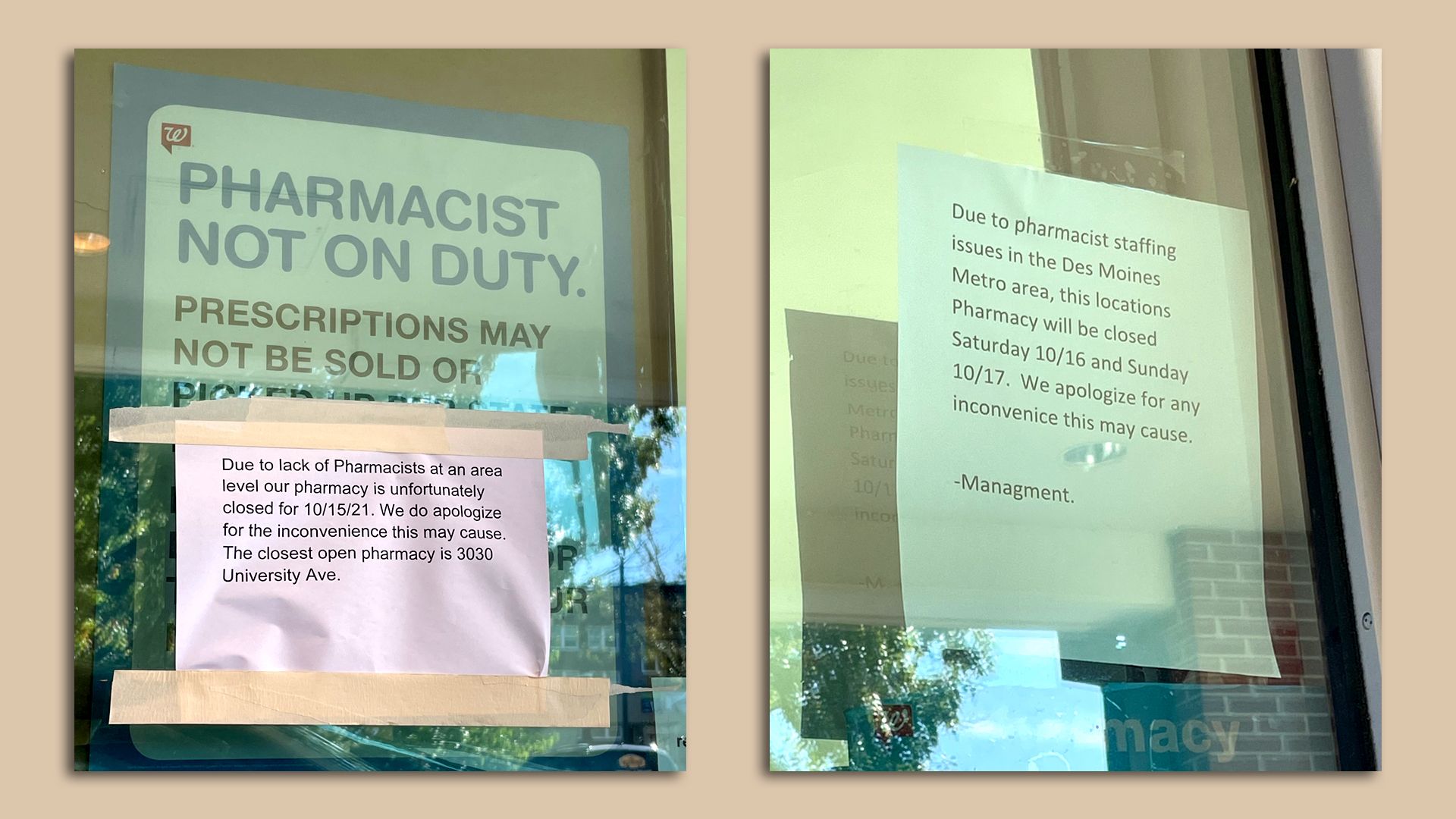 Closed signs at the Ingersoll Walgreens