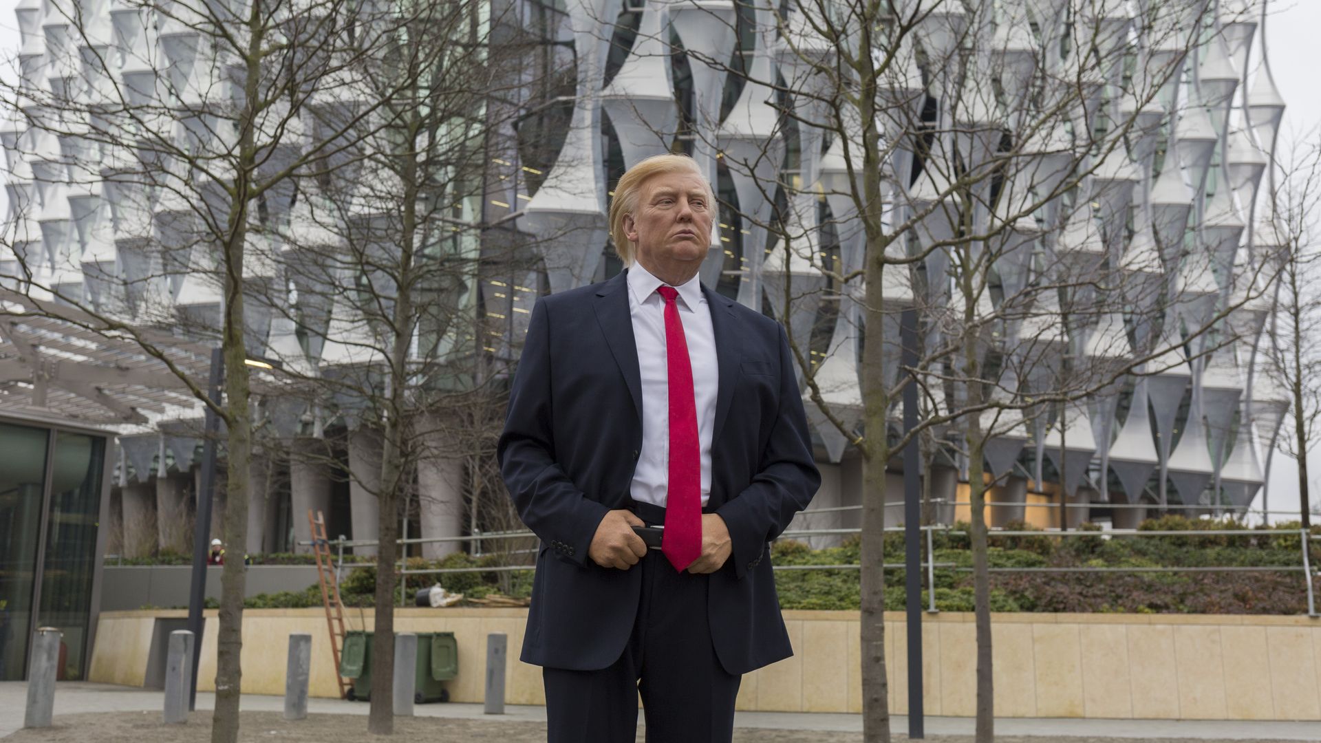 Waxwork of Donald Trump seen outside the U.S. embassy. 