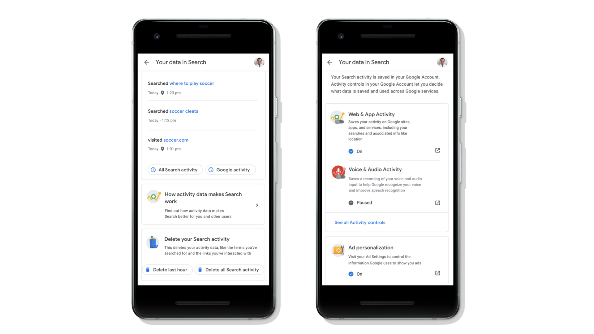 Google's new privacy options, as seen on an iPhone