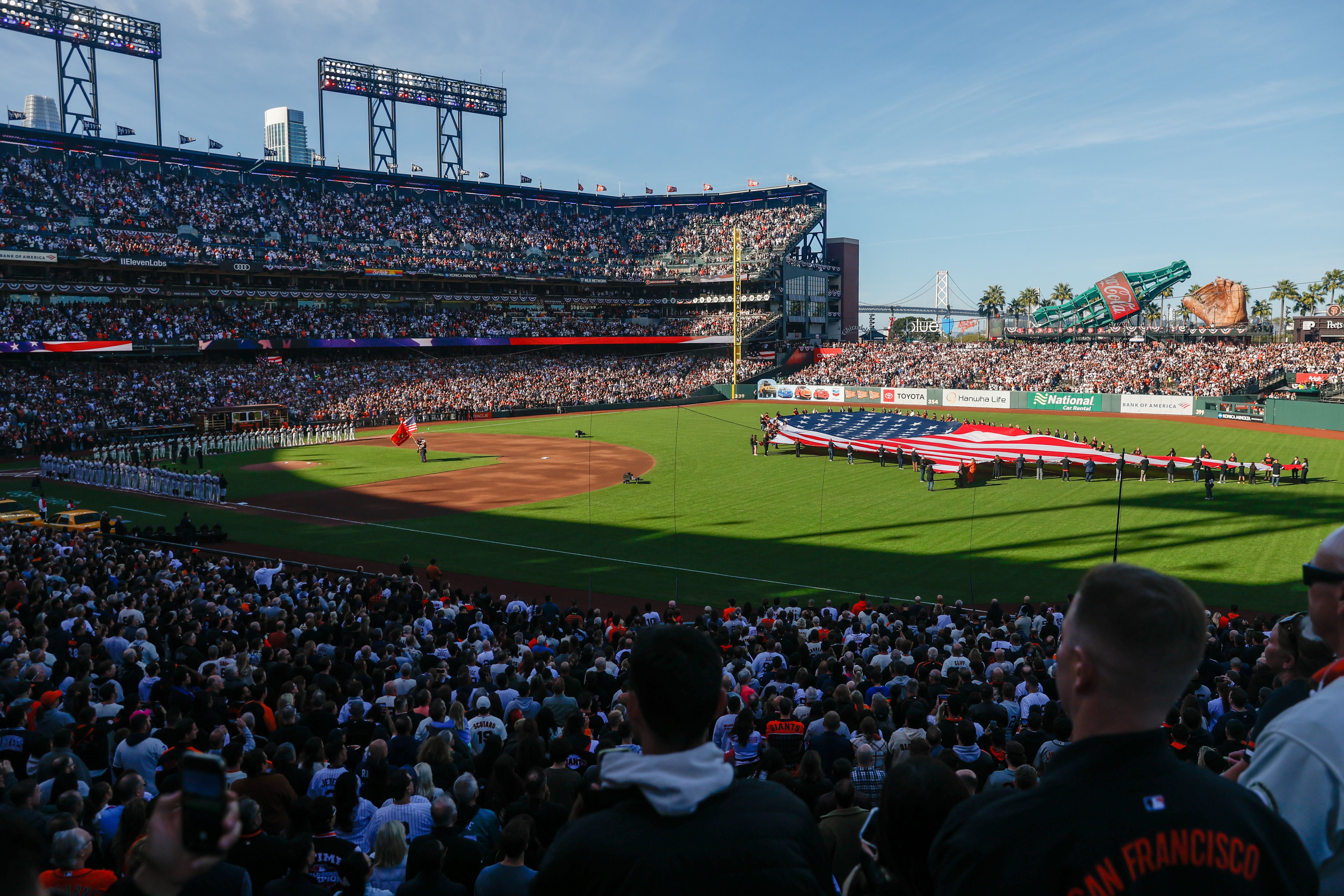 The national anthem performed before last night's Yankees-Giants matchup in San Francisco. Photo: Lachlan Cunningham/MLB Photos via Getty Images