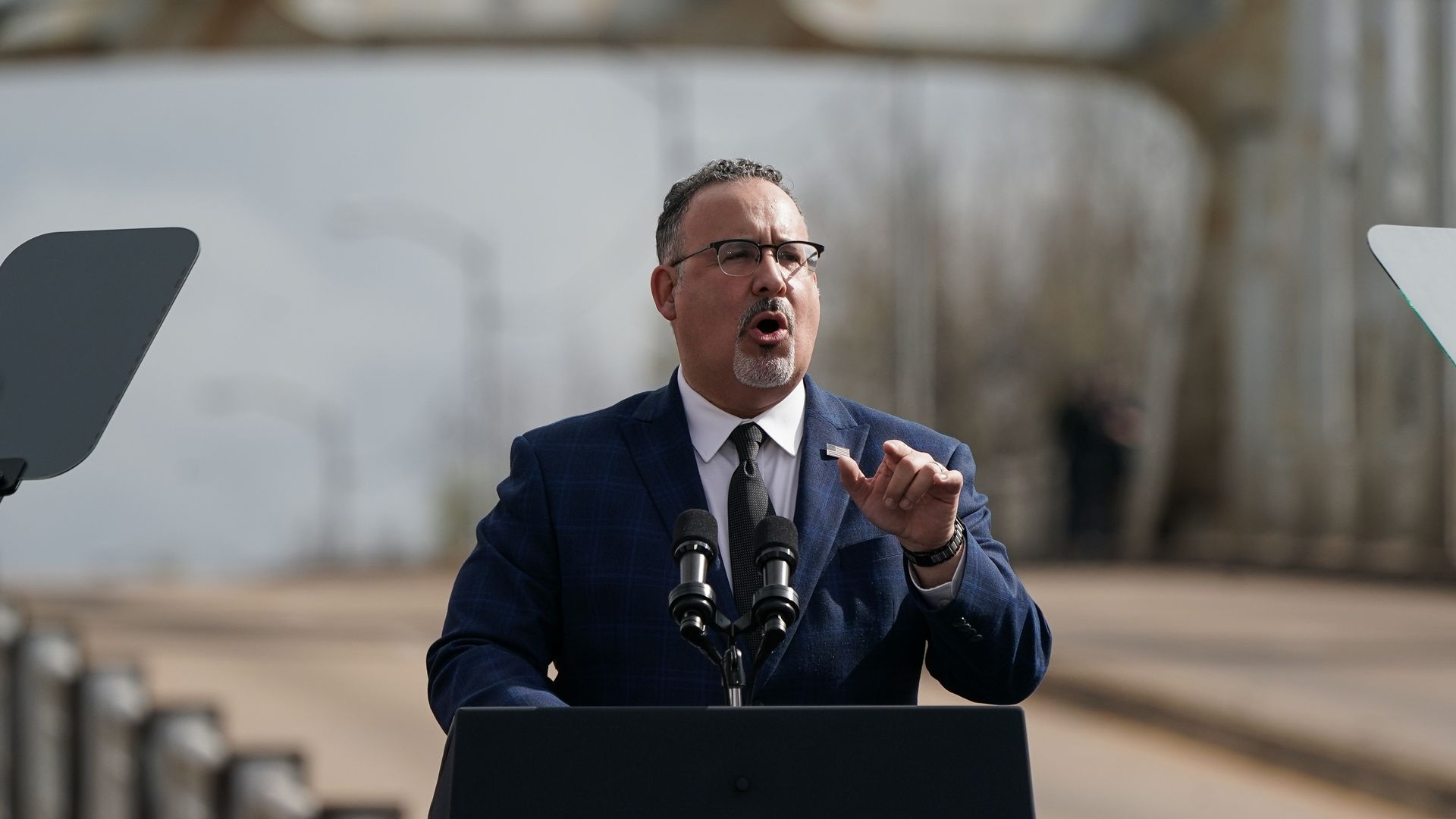  U.S. Education Secretary Miguel Cardona speaks on the 59th commemoration of the Bloody Sunday Selma bridge crossing on March 3, 2024 in Selma, Alabama. 