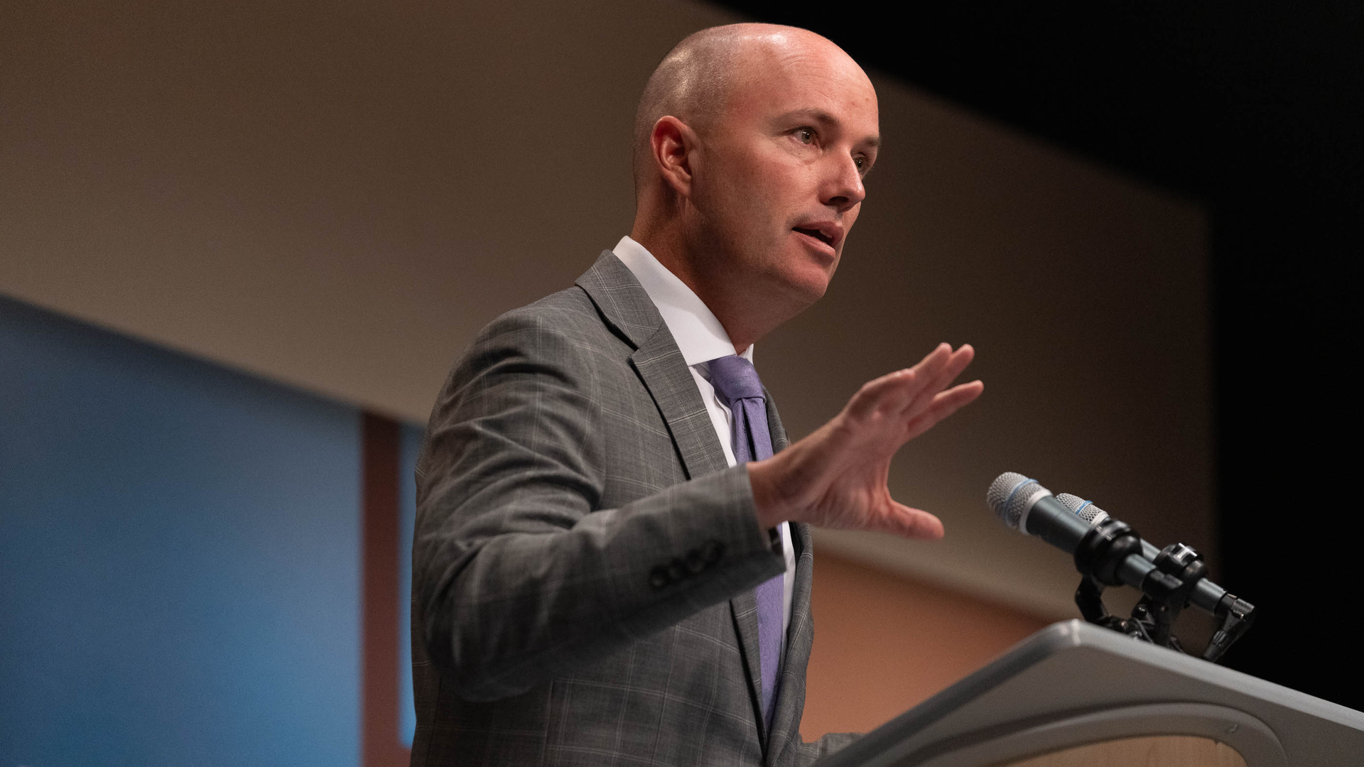 Gov. Spencer Cox holds news conference at PBS Utah on Sept. 21, 2023 in Salt Lake City. Photo: Francisco Kjolseth/Salt Lake Tribune/pool