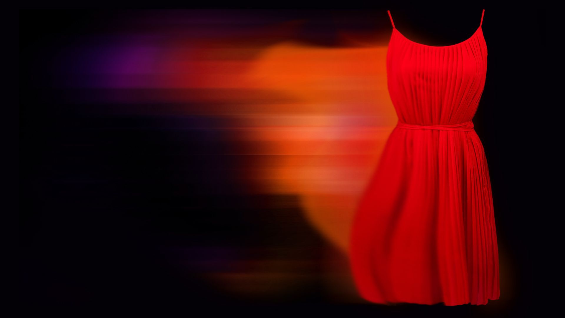 Illustration of a dress with colorful motion blur trailing it