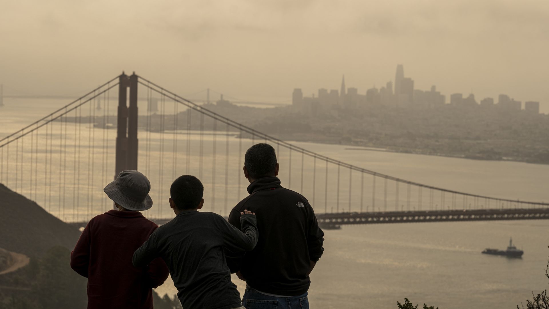 Smoke from California wildfires over the Golden Gate Bridge in San Francisco in August 2021.