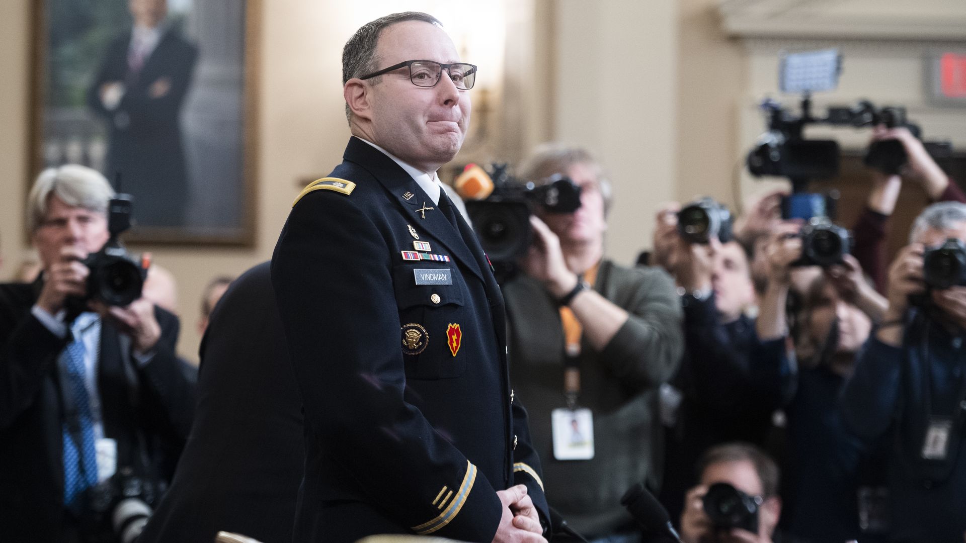 In this image, Vindman stands in uniform before his House testimony on the Hill 