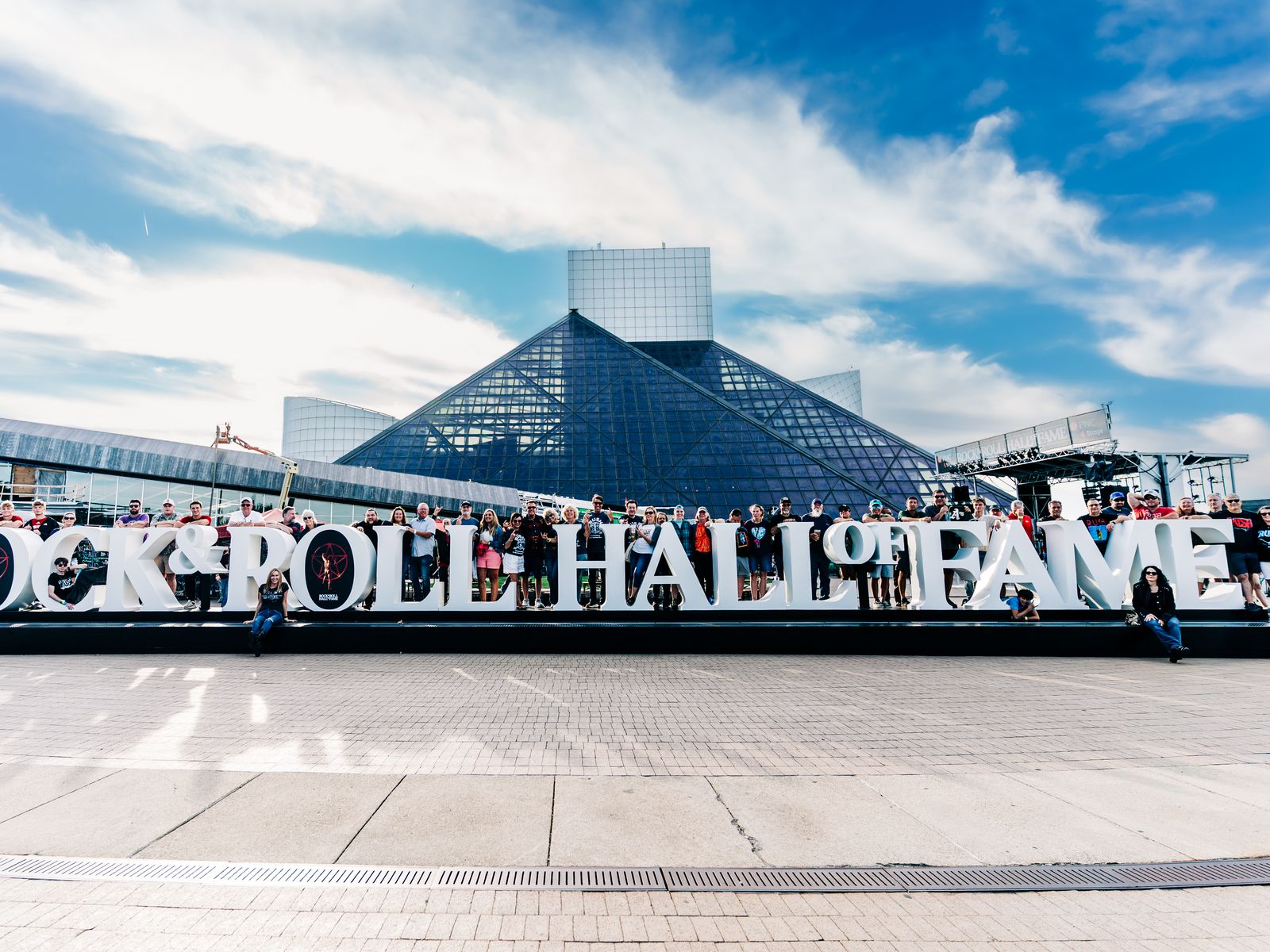 Rock Hall unveils giant new sign on front plaza - Axios Cleveland