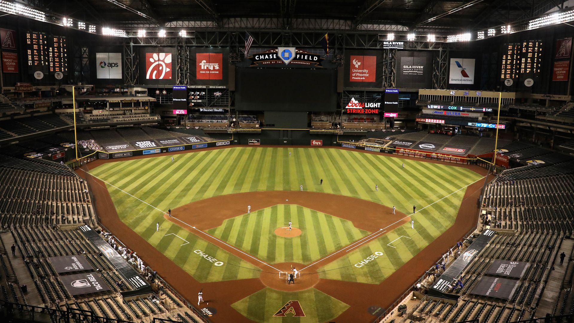 An empty baseball park.