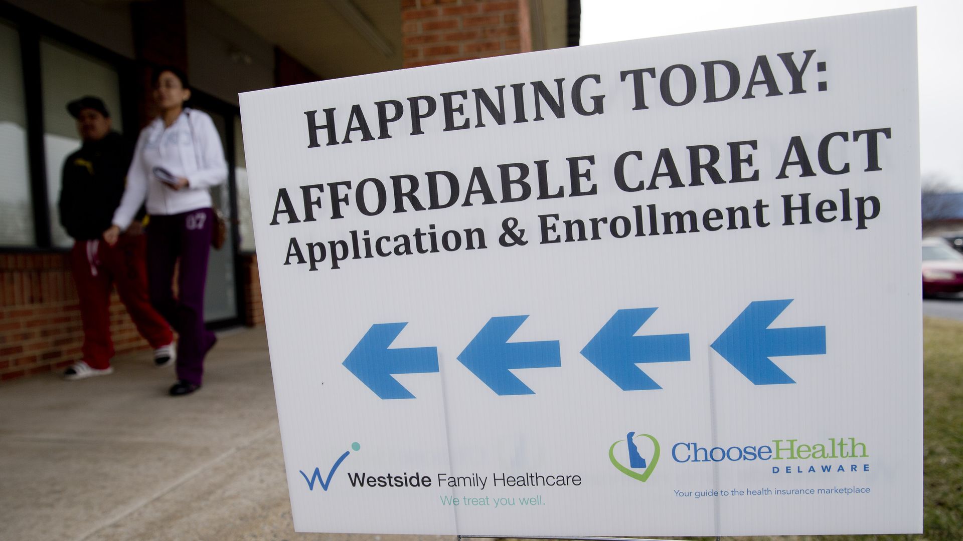 A photo of a sign that reads: "Happening today: Affordable Care Act application and enrollment help"