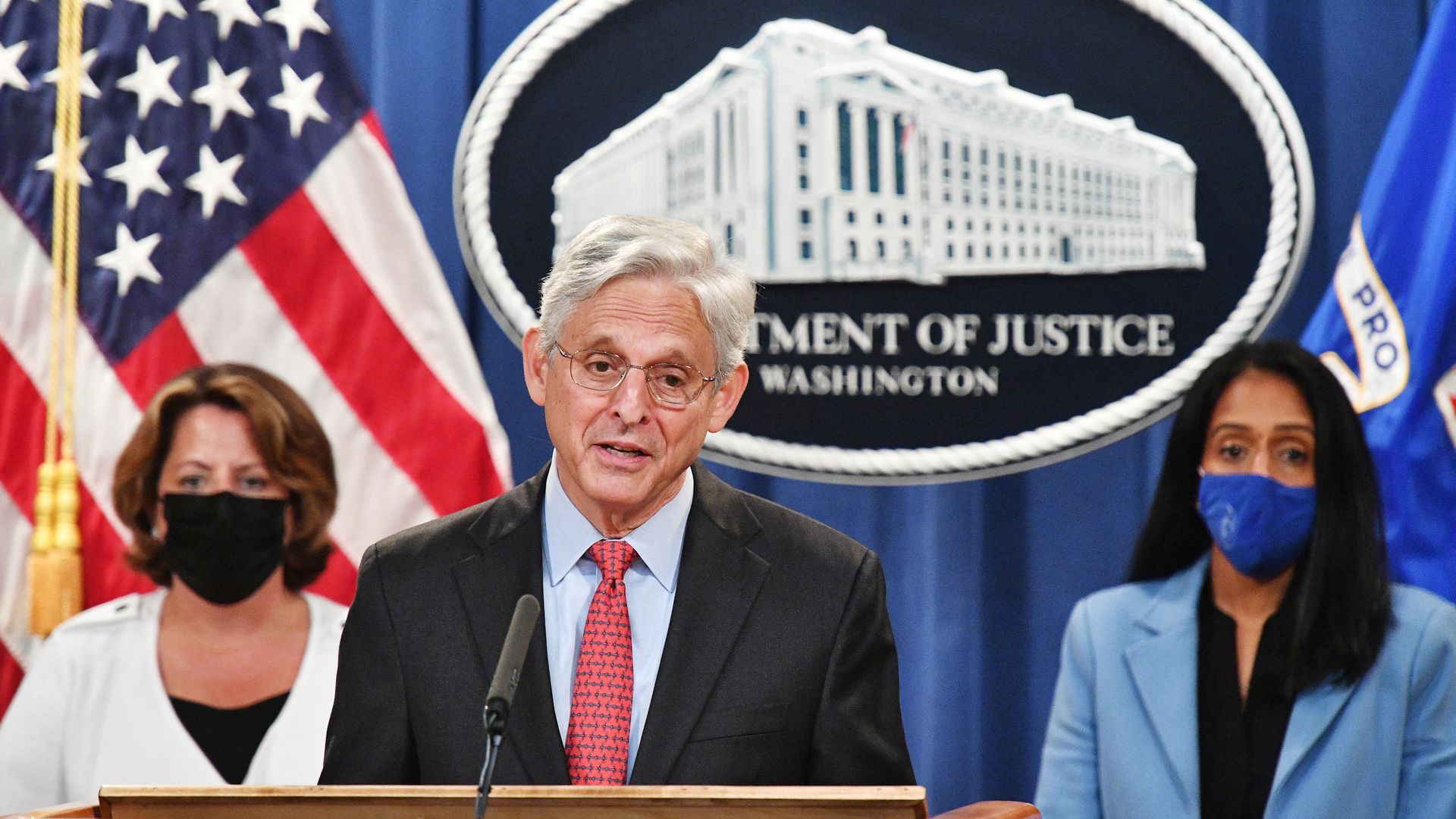 Attorney General Merrick Garland speaking at a press conference