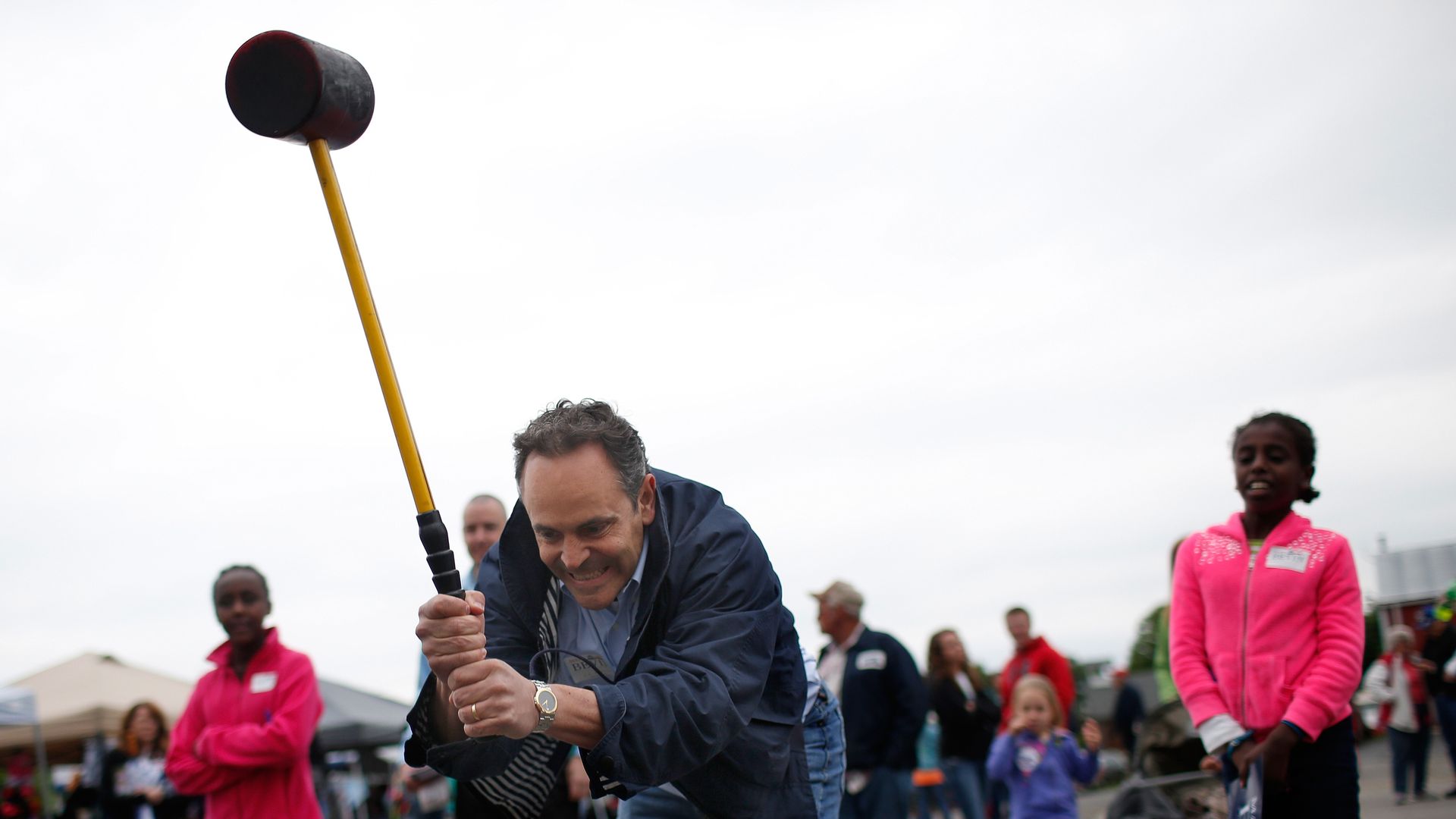 Kentucky Gov. Matt Bevin swings a mallet