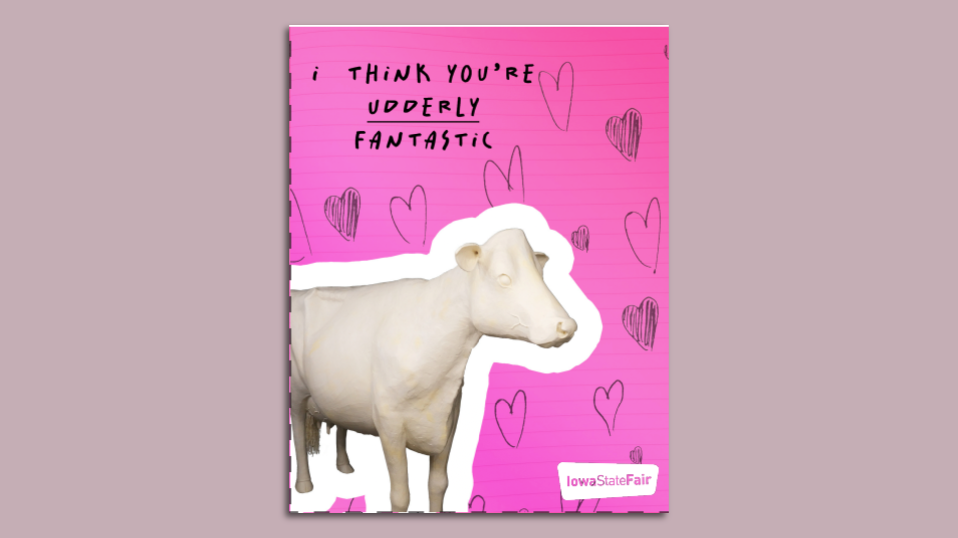 A butter cow Valentine's Day card.
