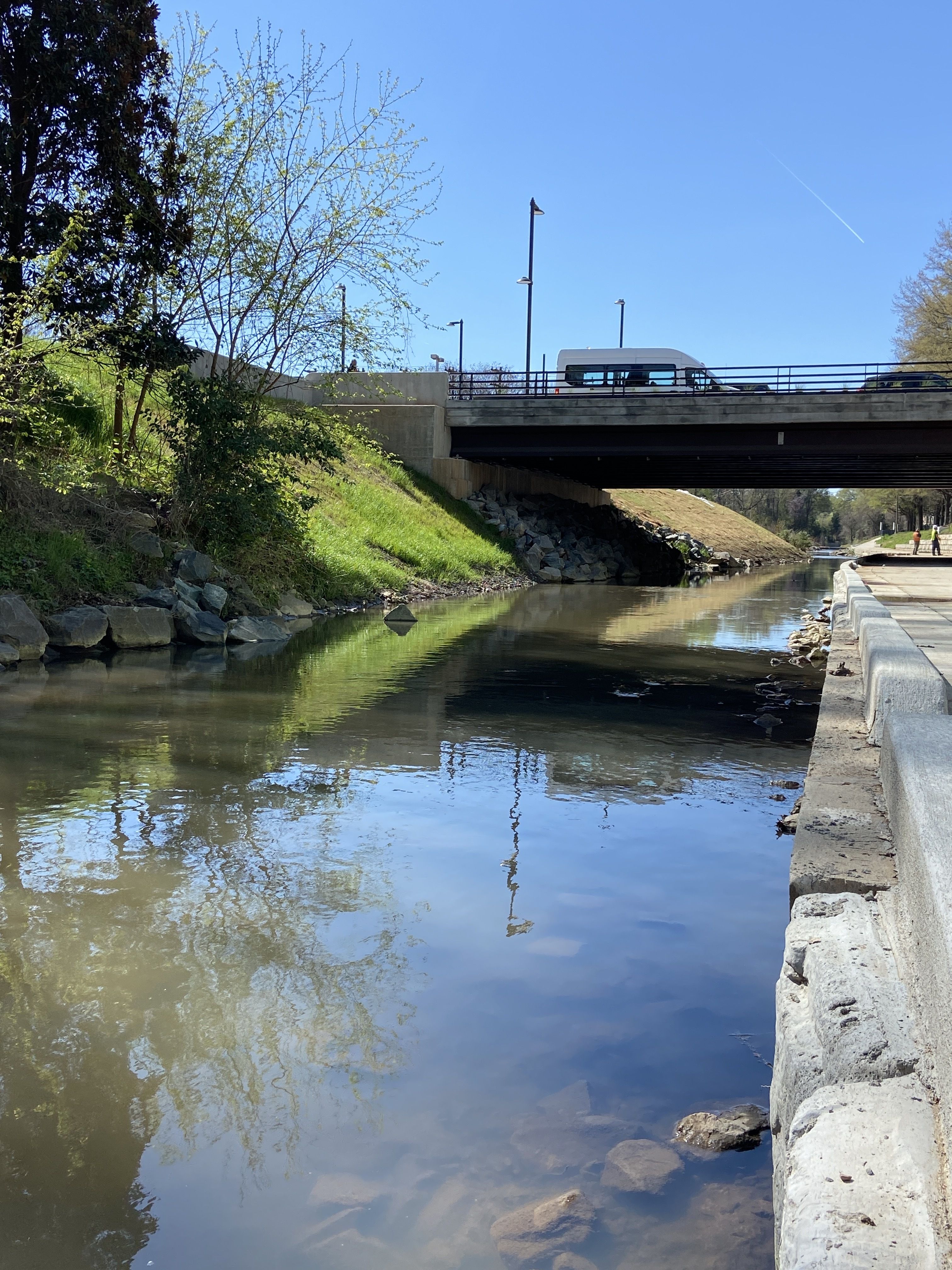 The bridge at Atrium Health going over the greenway.