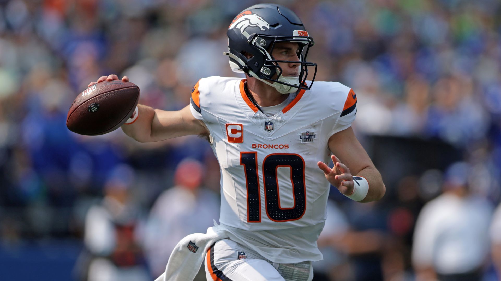 Bo Nix attempts a pass Sept. 8 against the Seattle Seahawks. Photo: Rio Giancarlo/Getty Images