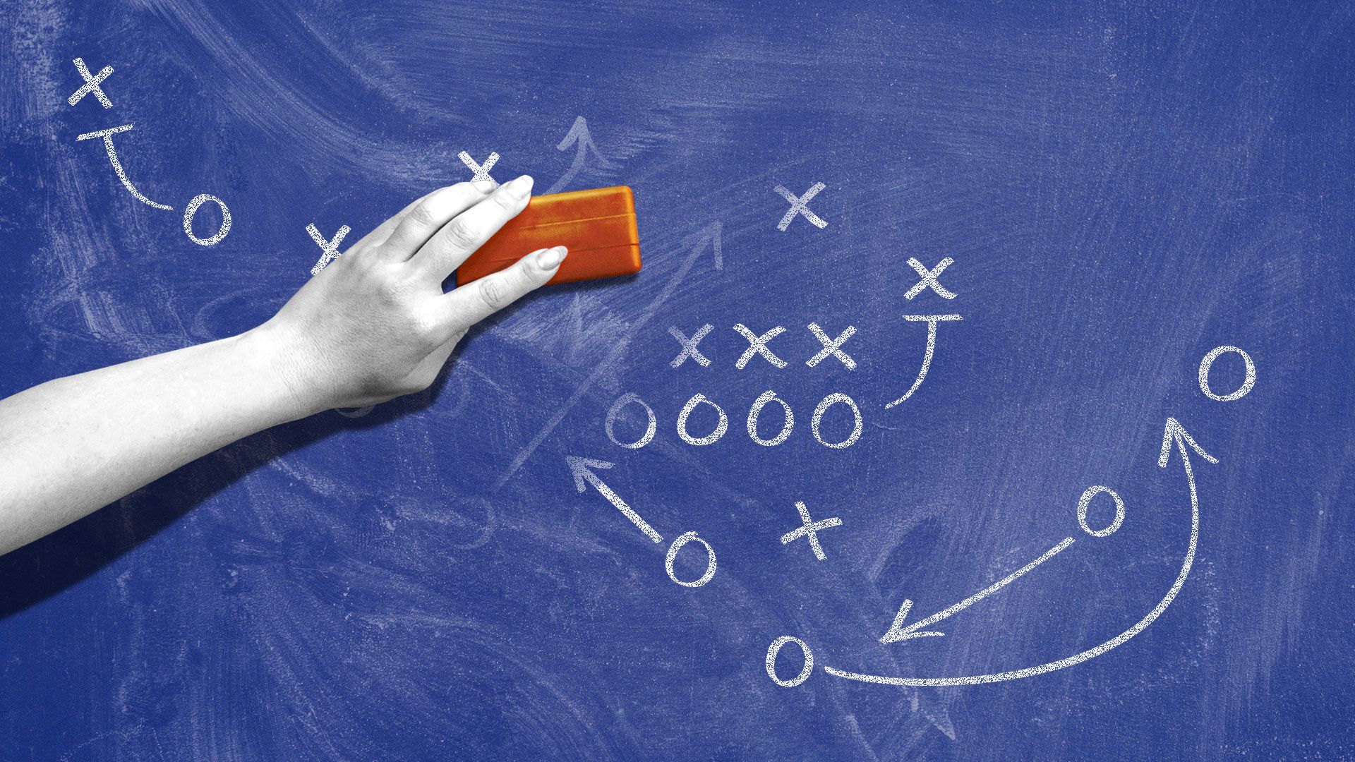 Illustration of hand erasing football plays