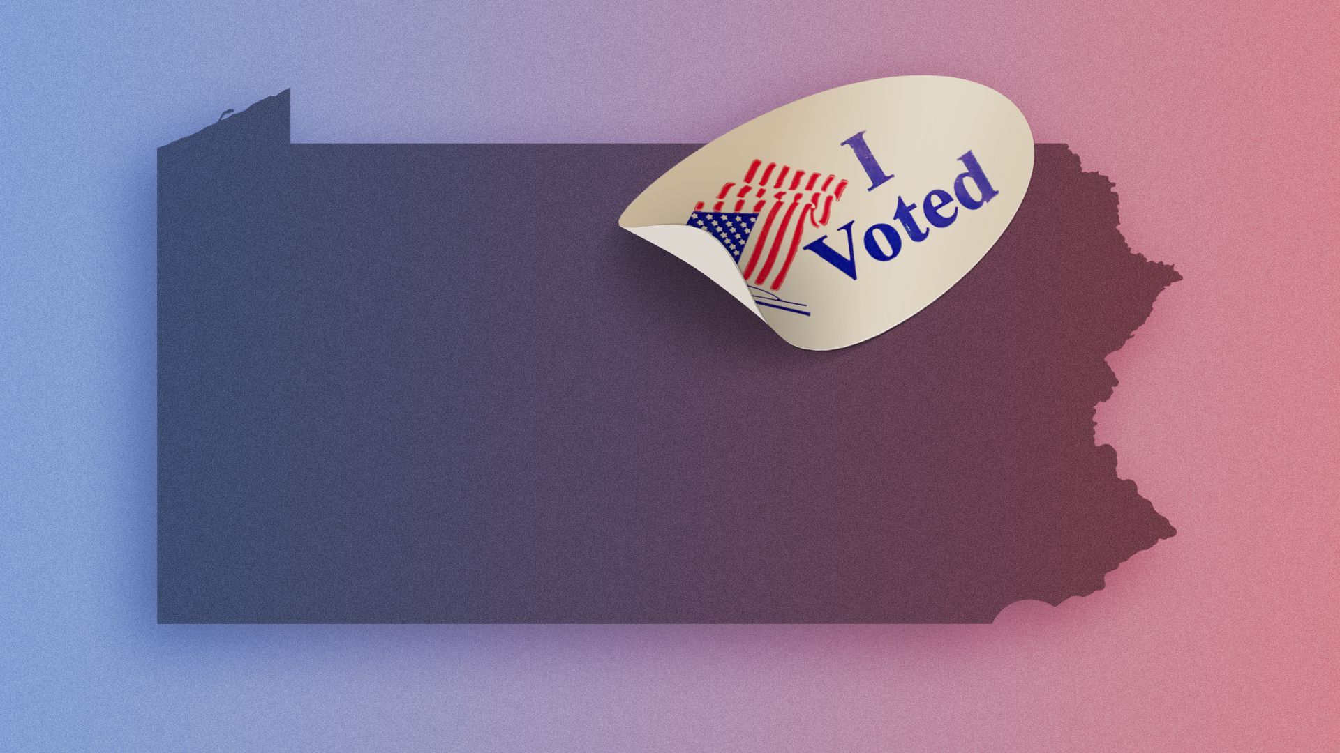 Illustration of the state of Pennsylvania with an "I Voted" sticker in the northeast corner.