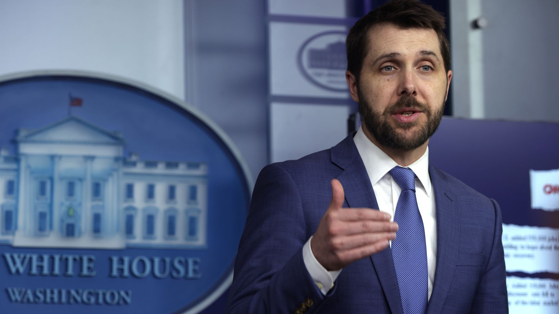 National Economic Council Director Brian Deese is seen speaking at the White House.