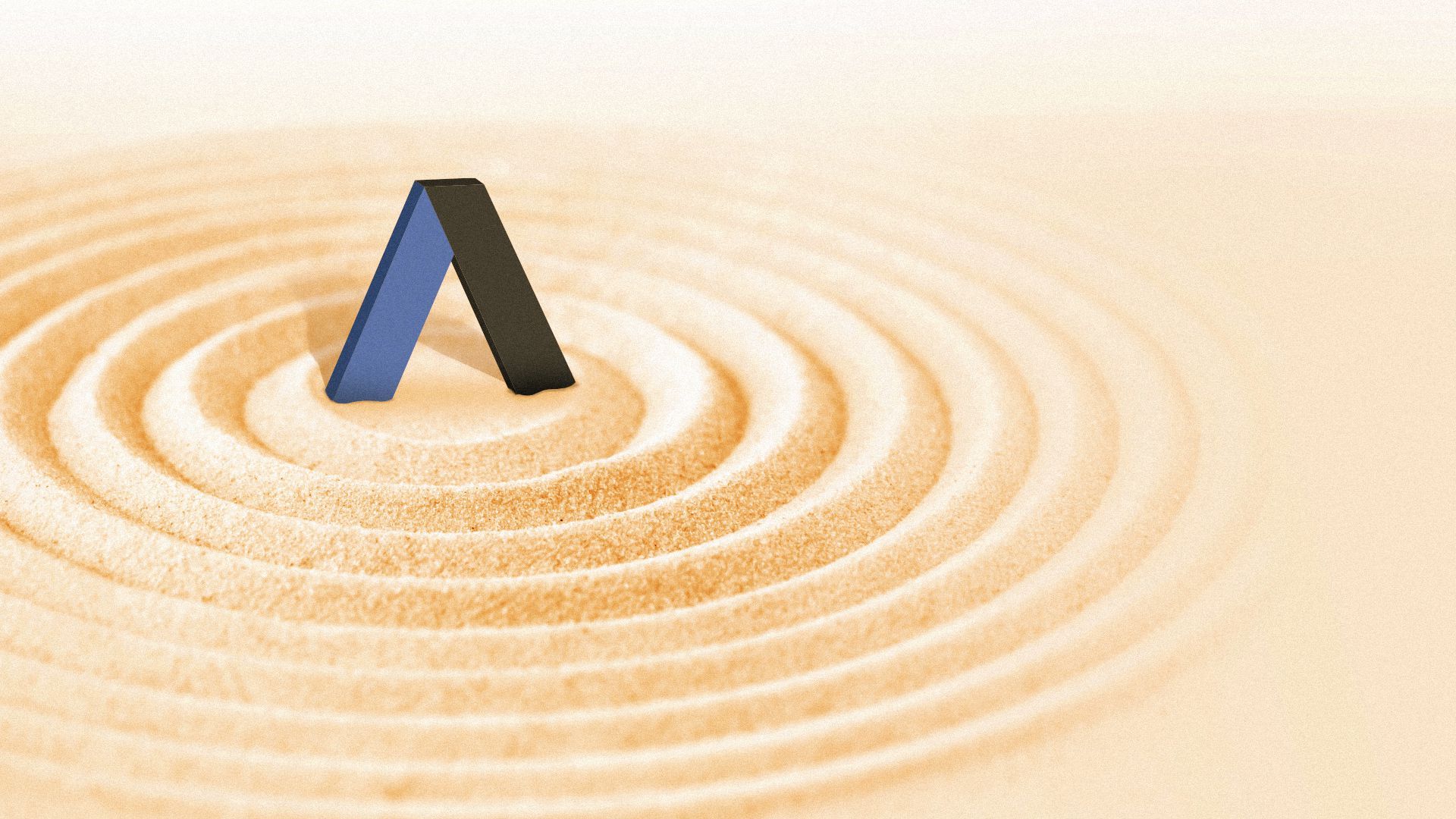 Illustration of a zen garden with sand circles, the Axios "A" sits in the center. 