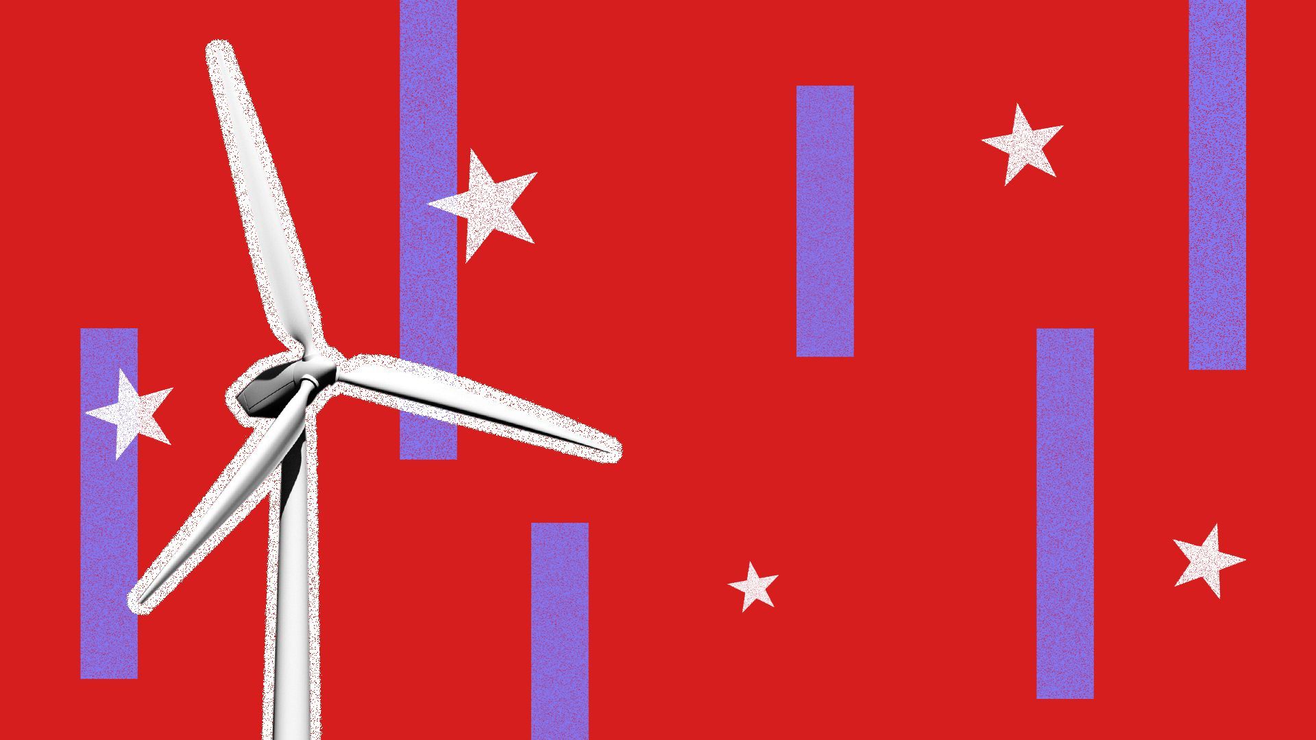 Illustration of a wind turbine with stars and stripes. 