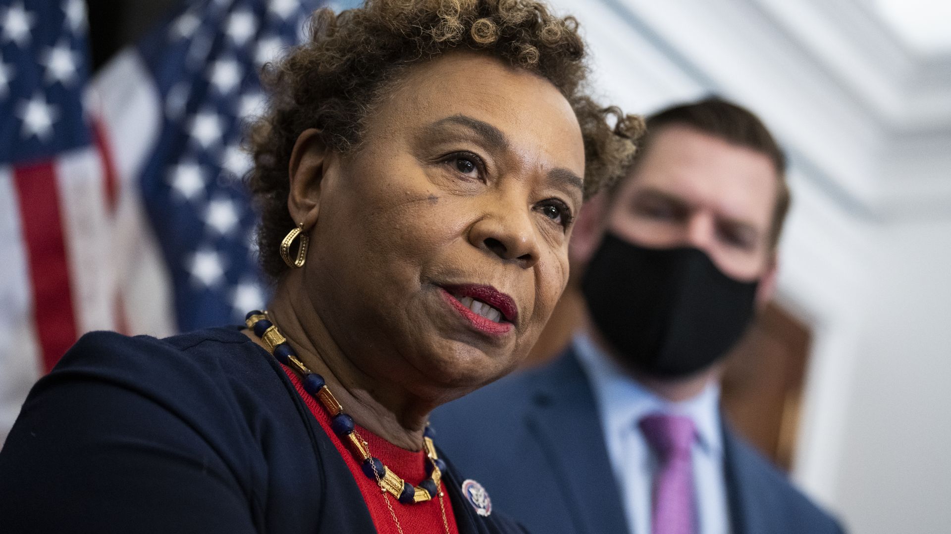 Rep. Barbara Lee conducts a news conference in the U.S. Capitol on the Russia-Ukraine crisis on Wednesday, February 23, 2022.