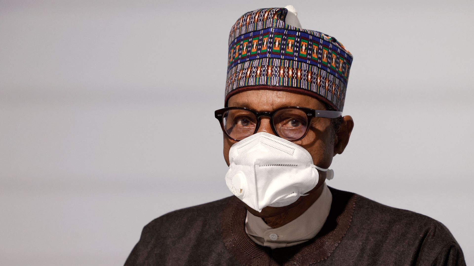 Nigeria's President Muhammadu Buhari during a conference in Paris in May 2021.