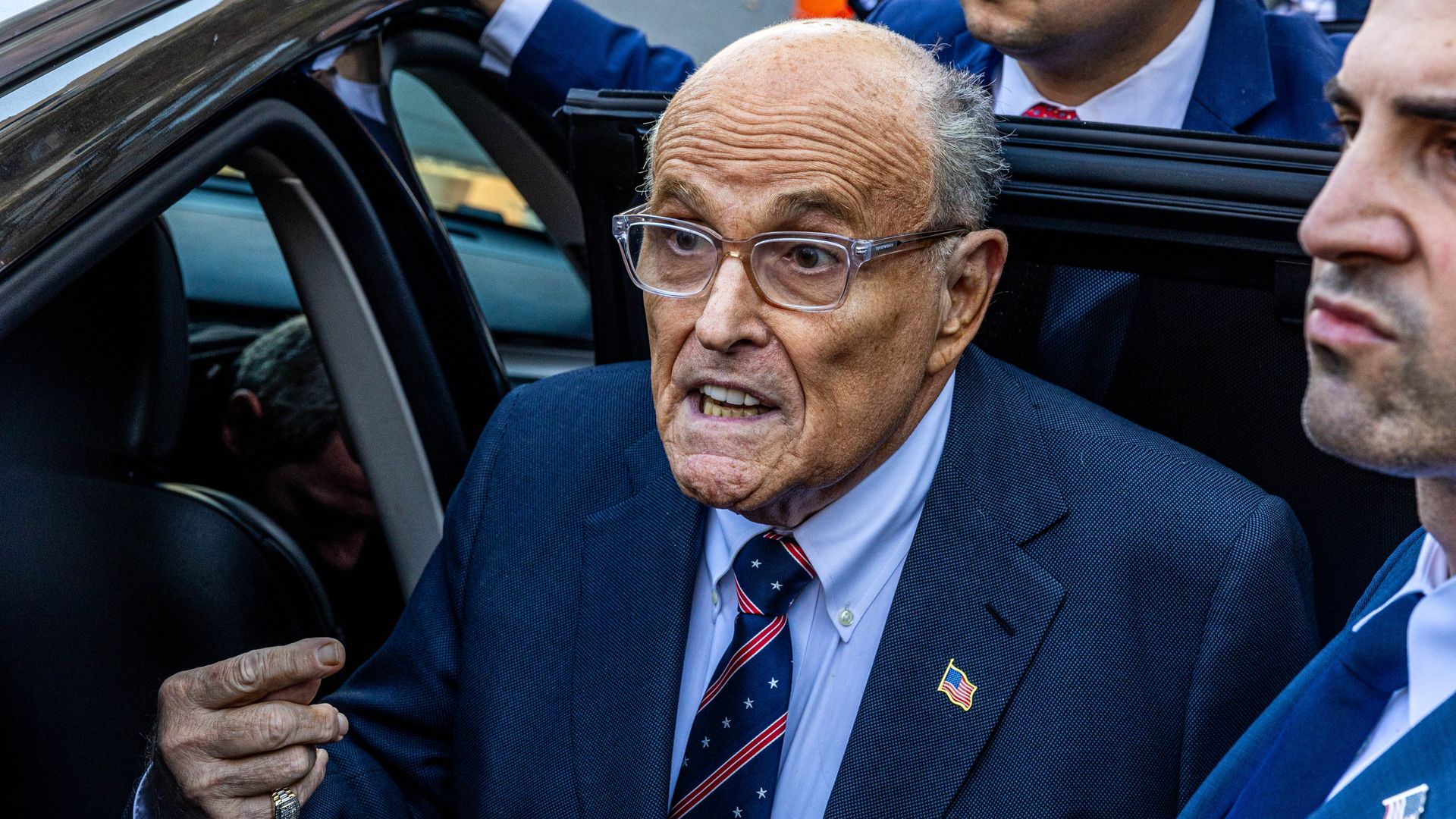  Former New York mayor Rudy Giuliani leaves the New York Federal Courthouse on November 7, 2024 in New York City. 