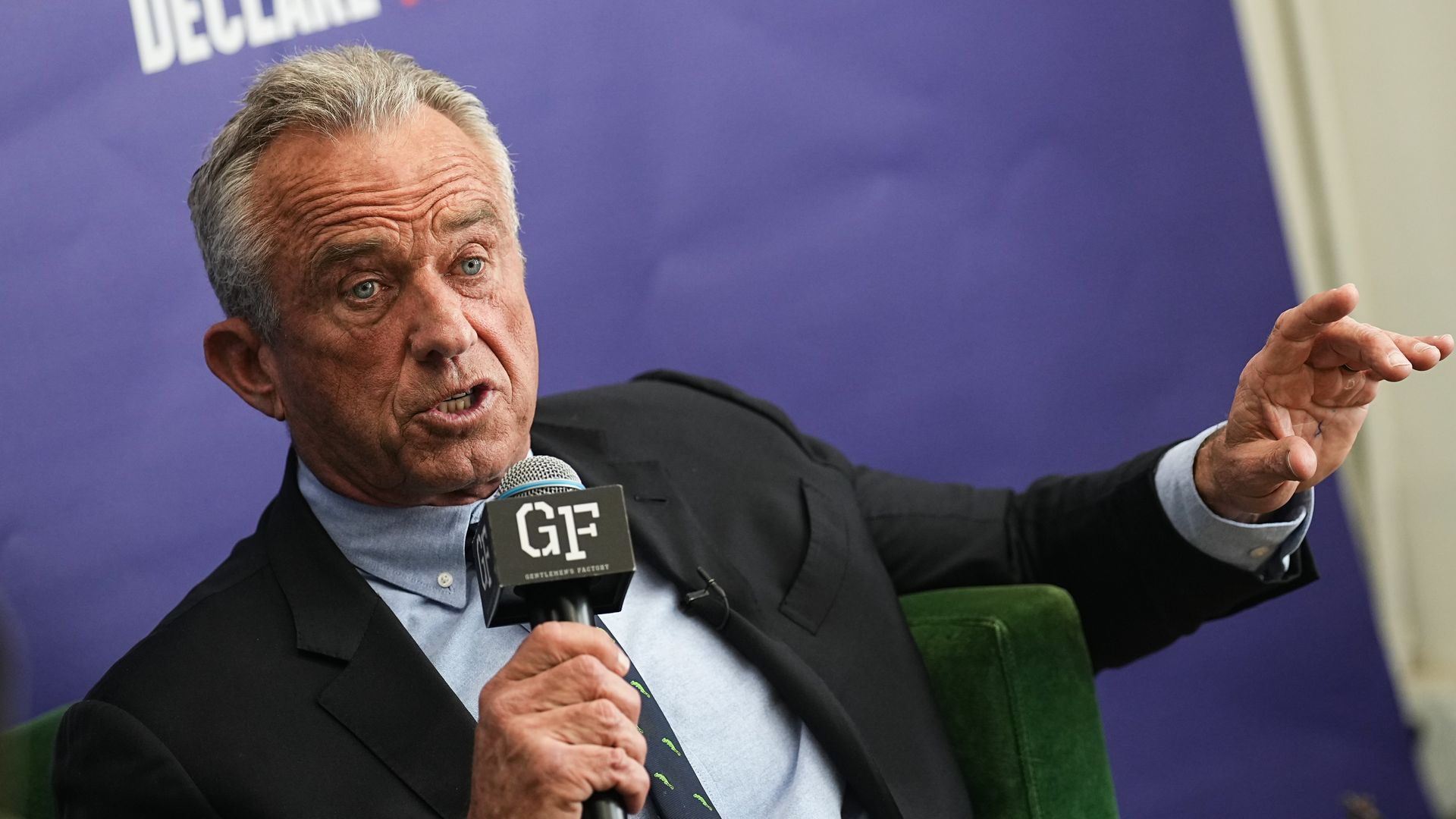 Robert F. Kennedy, Jr. hosts a fireside chat with rapper and producer Eric B. at The Gentleman's Factory on February 18, 2024 in New York City. (Photo by John Nacion/Getty Images)