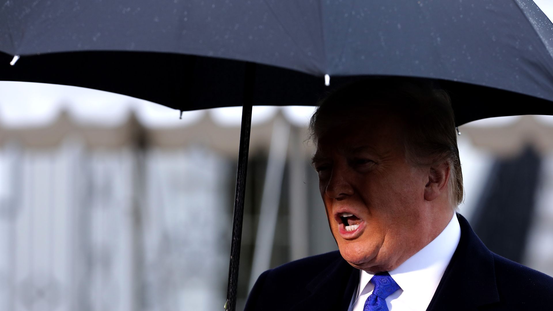 Trump under an umbrella