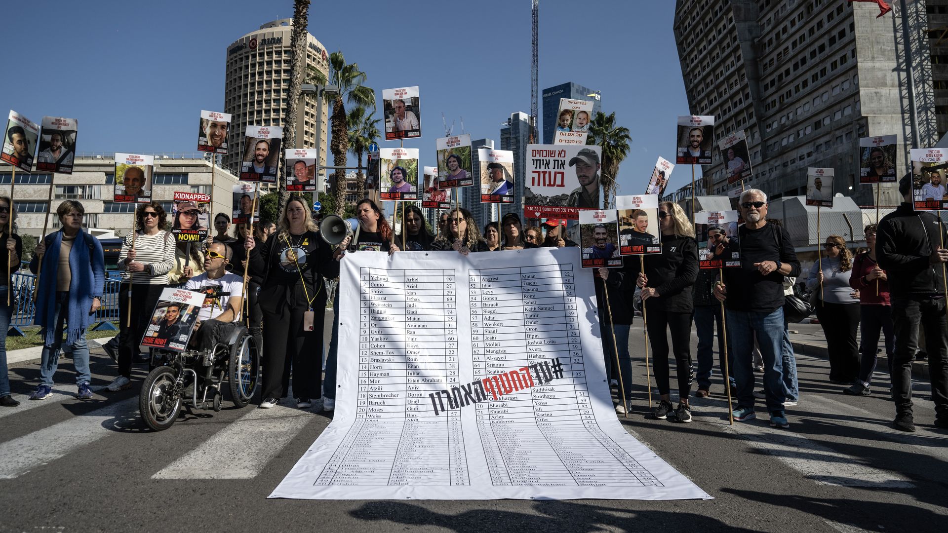 Relatives of Israeli hostages currently being held in Gaza stage a protest demanding immediate hostage swap and cease fire outside the Ministry of Defence building in Tel Aviv, Israel on January 07, 2025. (