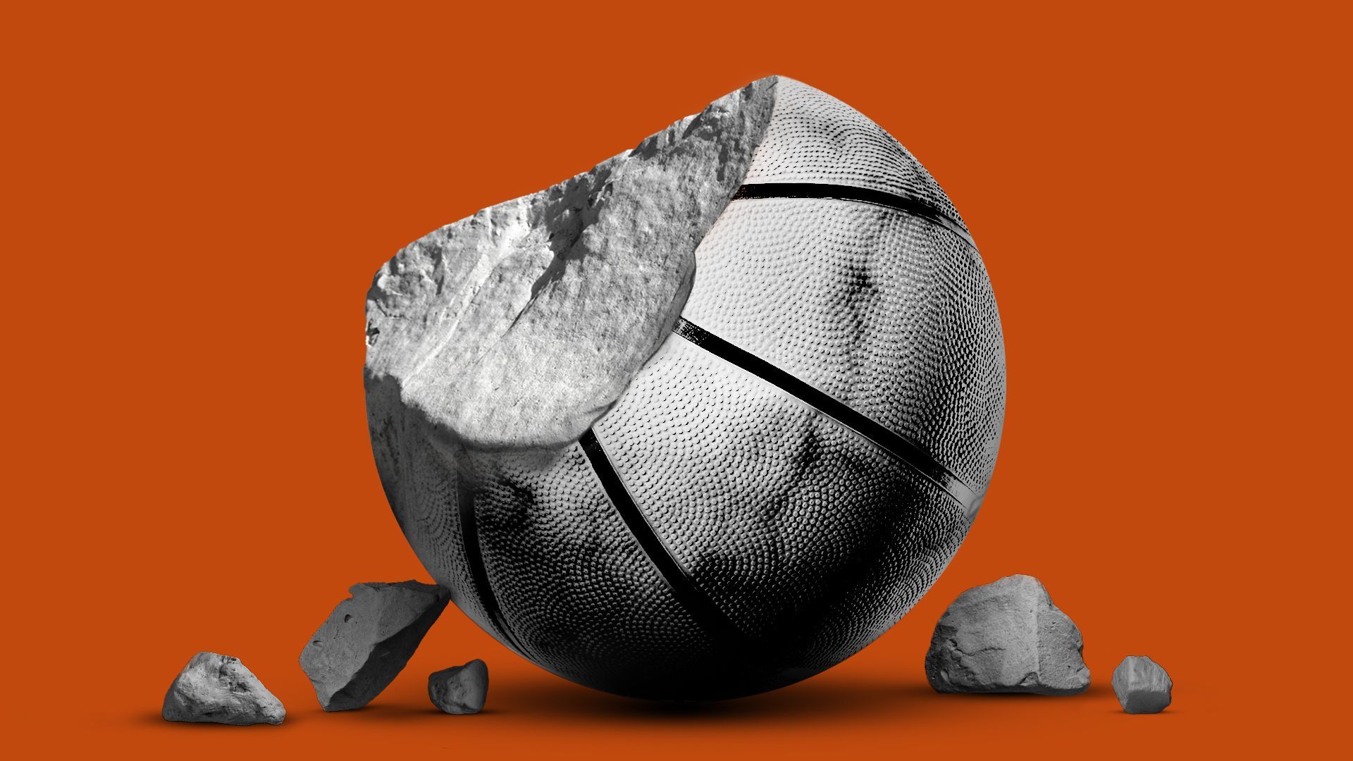 Illustration of a crumbling marble basketball
