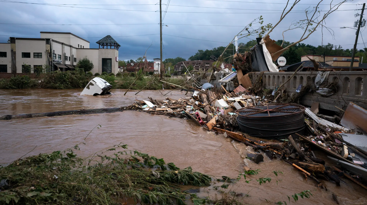Flooding in Asheville, North Carolina, on Sept. 28 in the aftermath of Hurricane Helene's heavy rains that resulted in historic water level rises in the state's west.