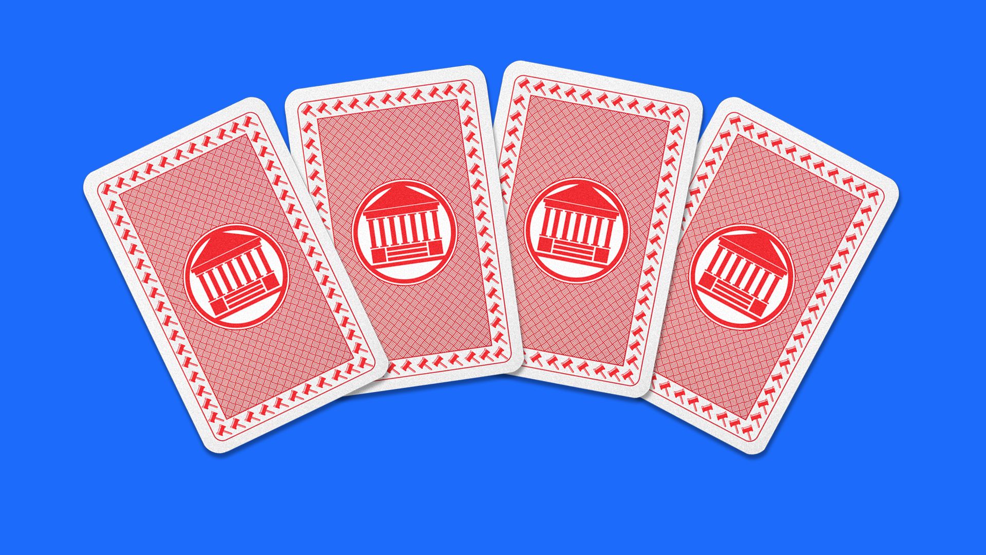 Illustration of 4 cards with the supreme court building shown on them