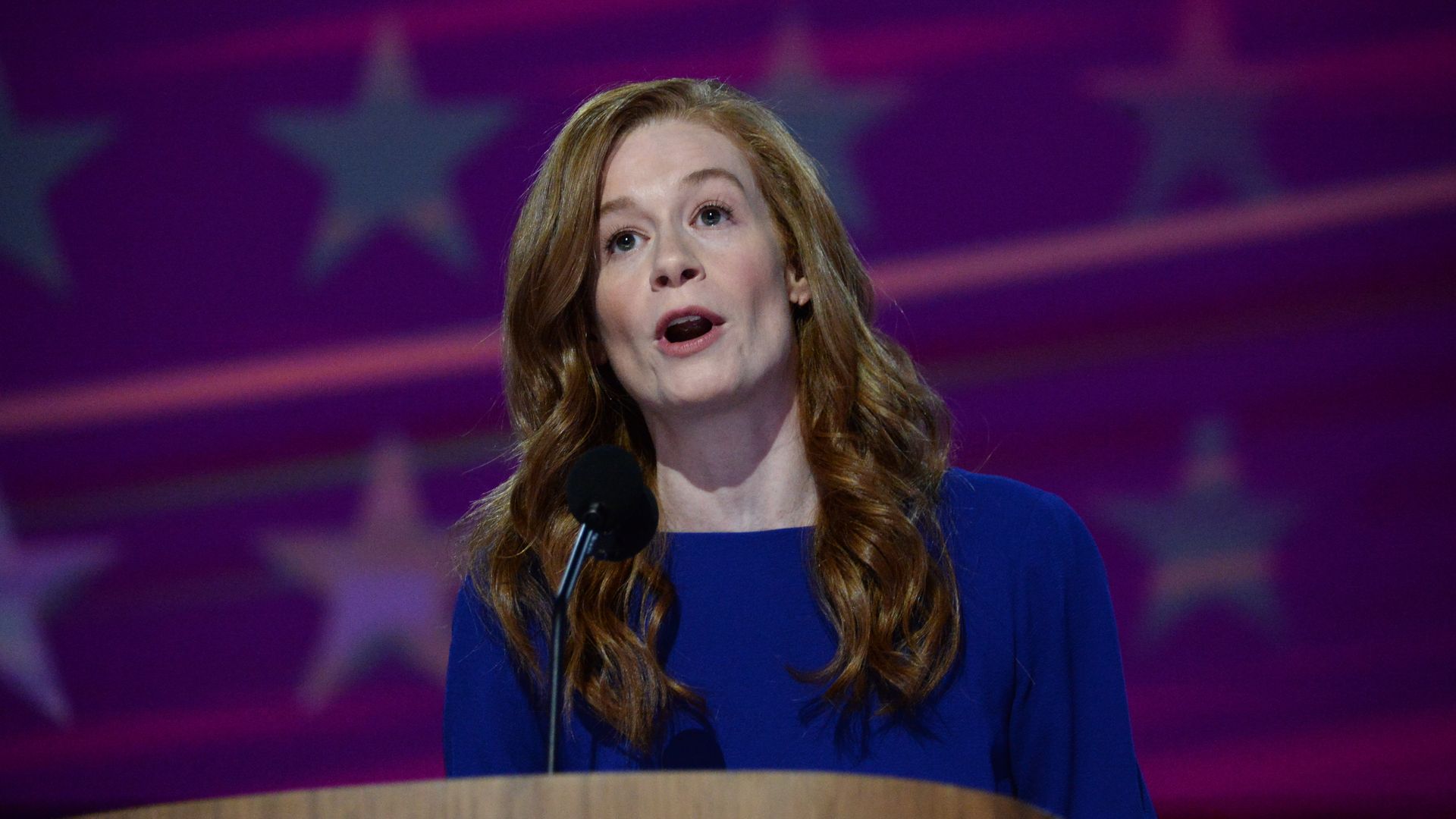 State Senator Mallory McMorrow, a Democrat from Michigan speaks during the 2024 Democratic National Convention in Chicago, Illinois, United States on August 19, 2024. 