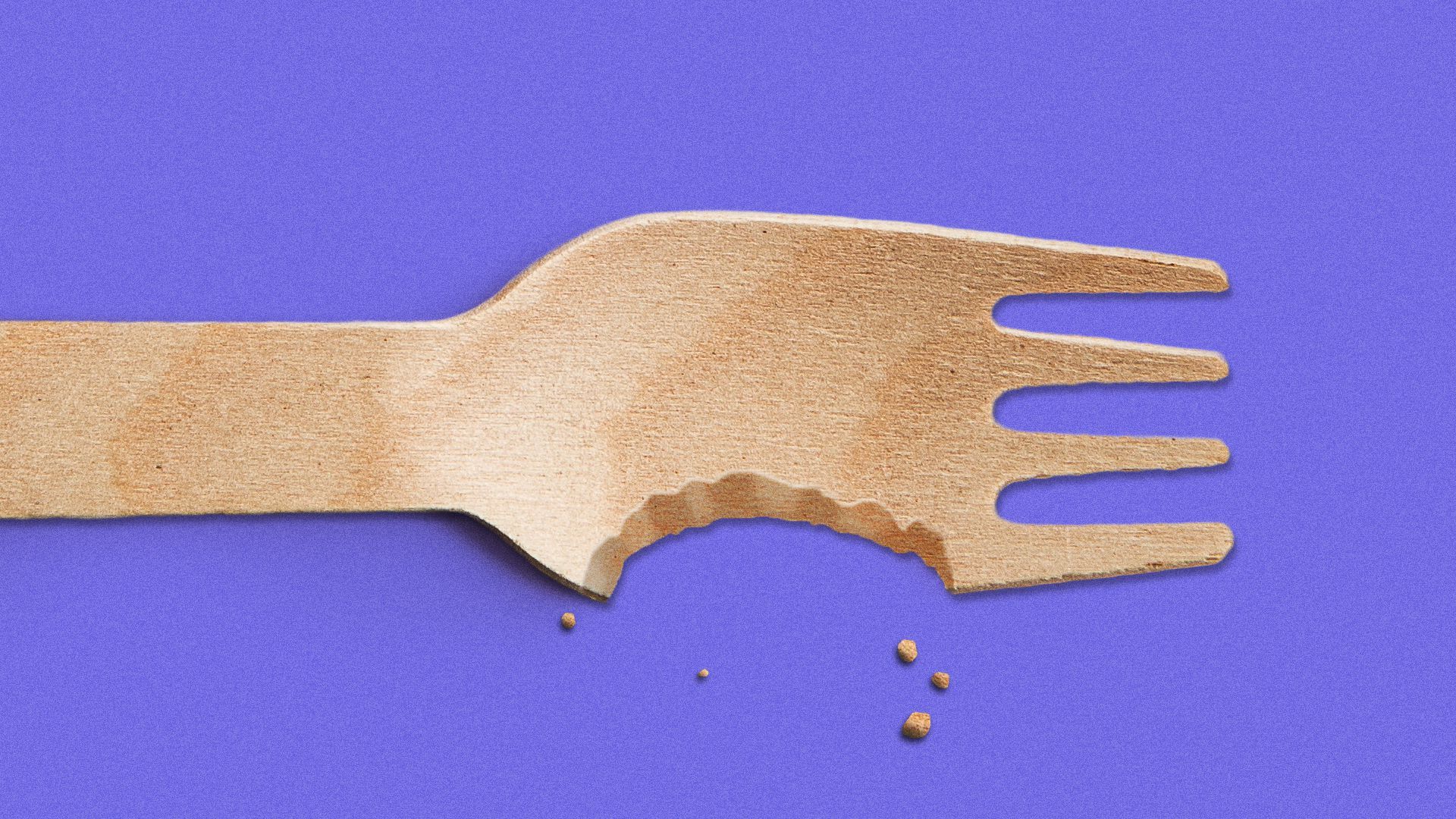 Illustration of a wooden fork with a bite out of it.