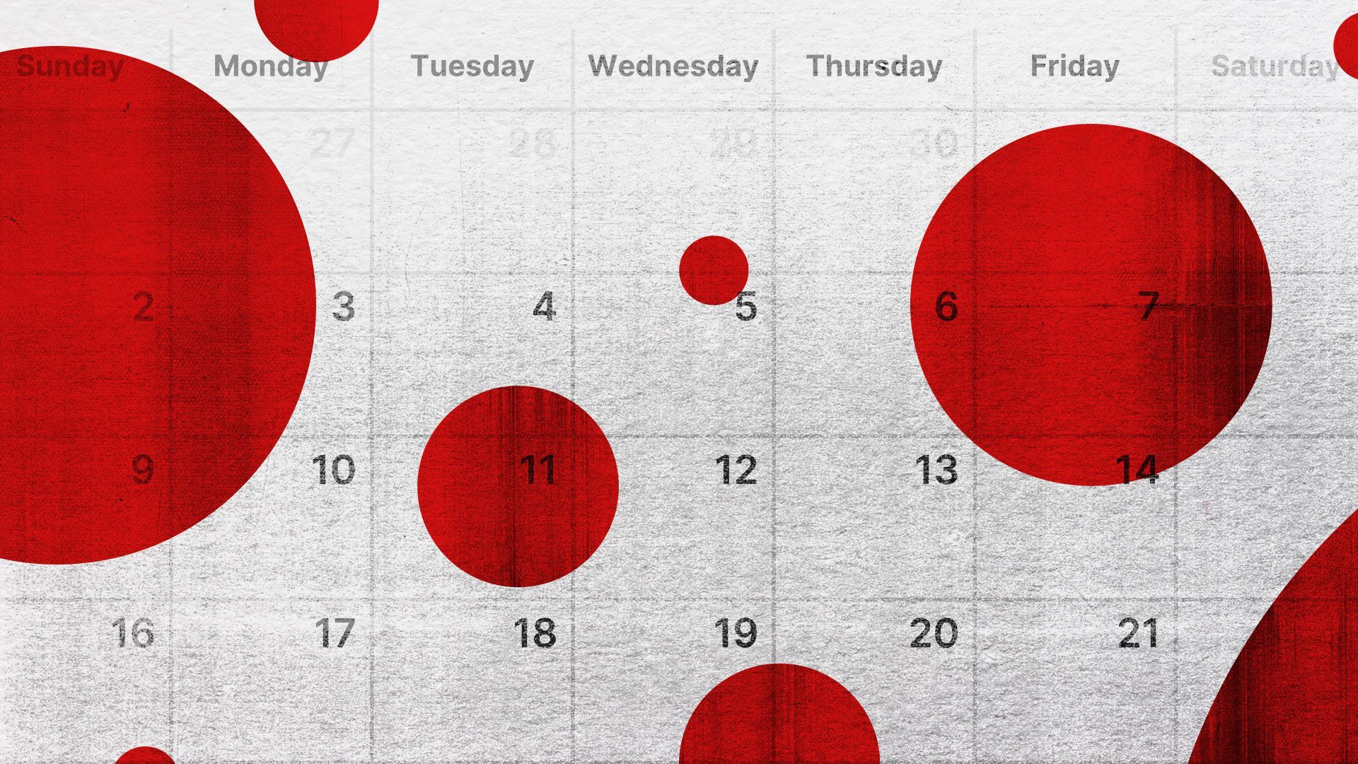 Illustration of a calendar with red circles.