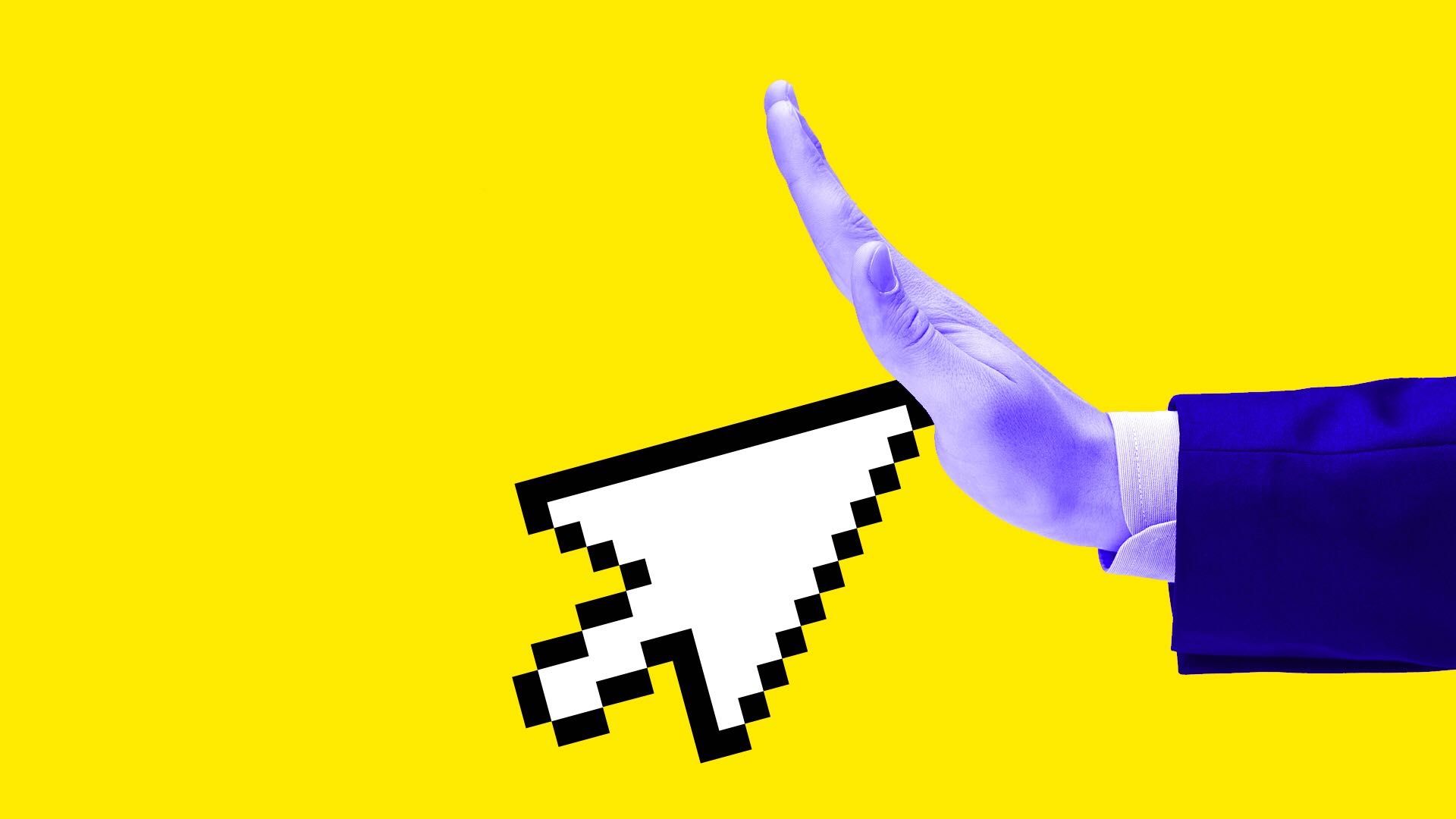 A hand blocks a cursor