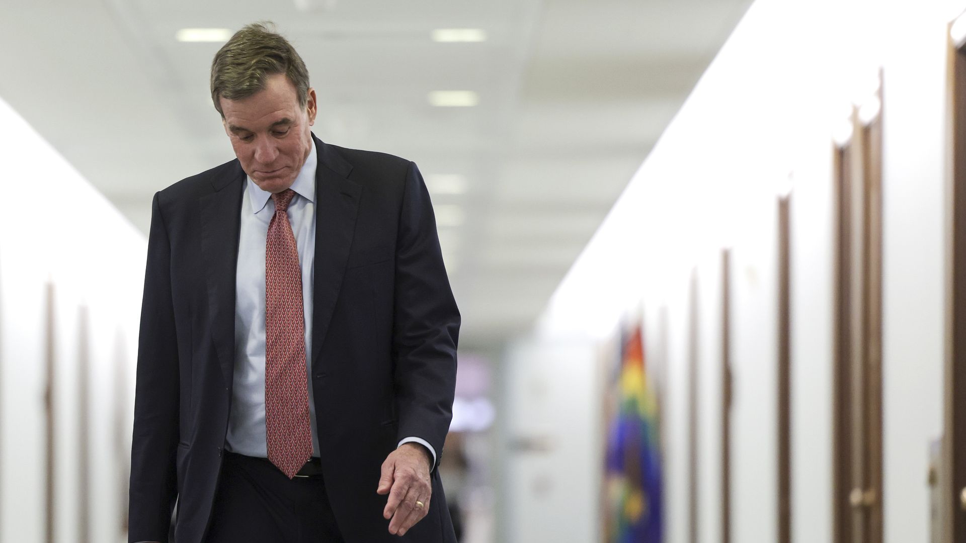  Sen. Mark Warner (D-VA) arrives for a meeting with U.S. Supreme Court Nominee Ketanji Brown Jackson on Capitol Hill, April 04, 2022 