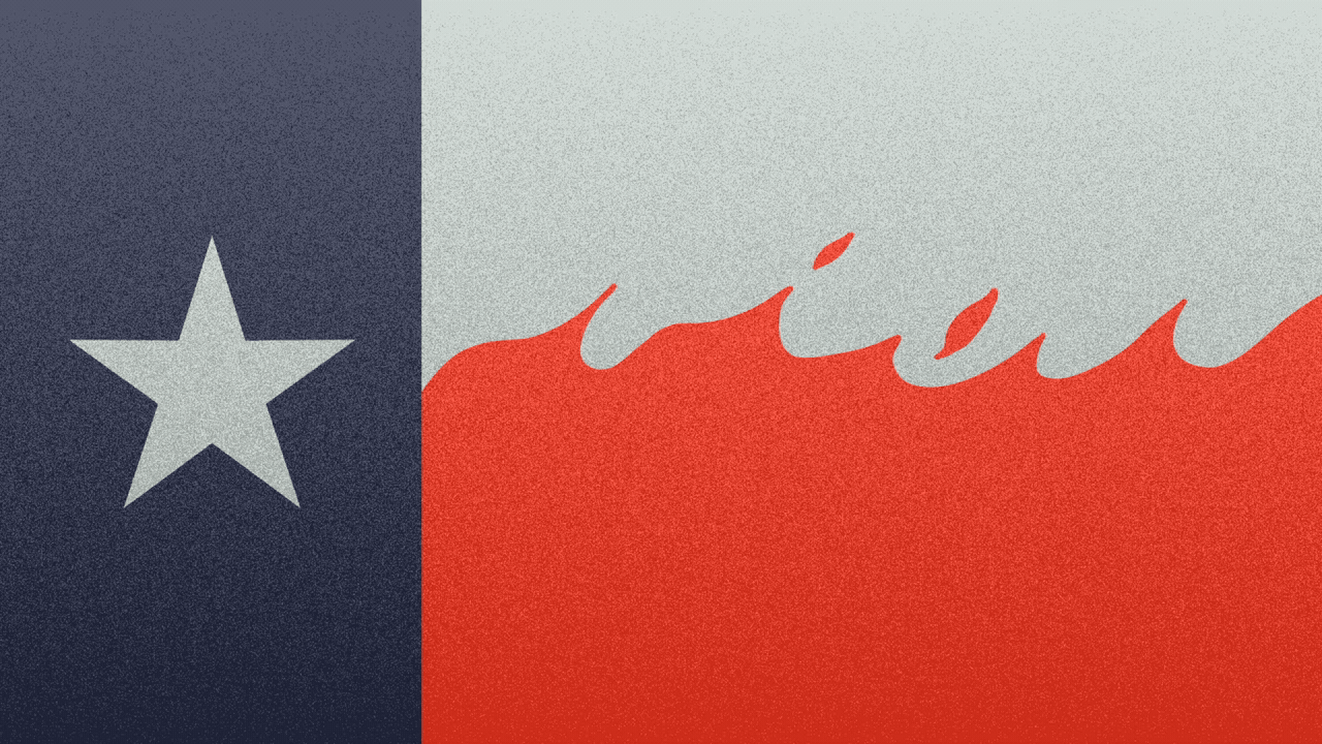 Illustration of the Texas flag, with fire replacing the bottom red stripe.
