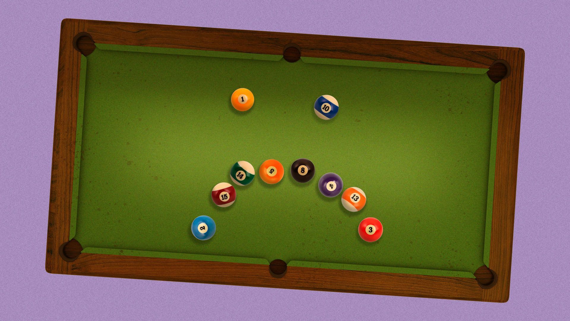 Illustration of pool balls in the shape of a frown
