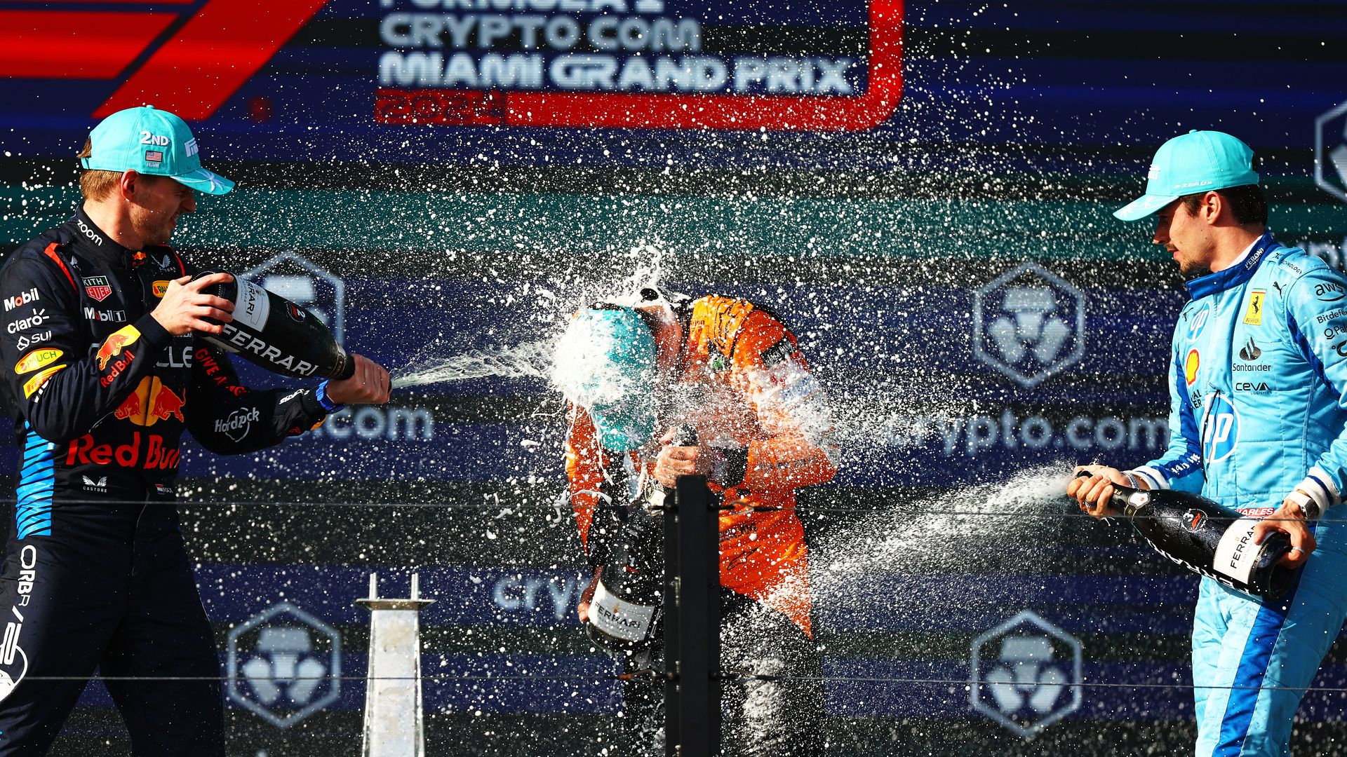  Race winner Lando Norris, celebrates winning the 2024 F1 Miami Grand Prix