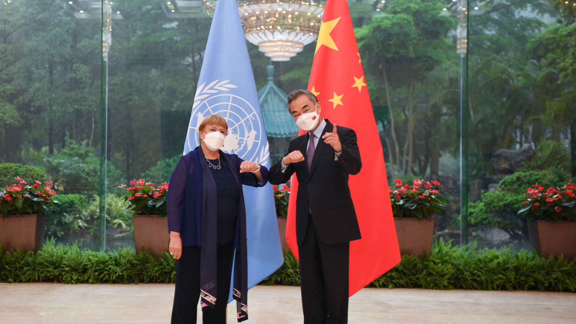 Chinese Foreign Minister Wang Yi meets with the UN High Commissioner for Human Rights Michelle Bachelet in Guangzhou