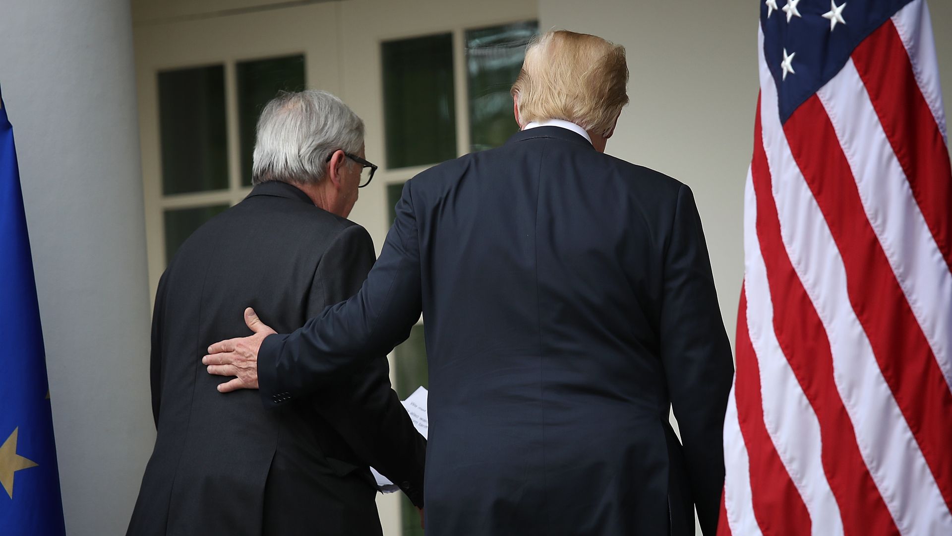 Trump and Juncker walk out of the Rose Garden